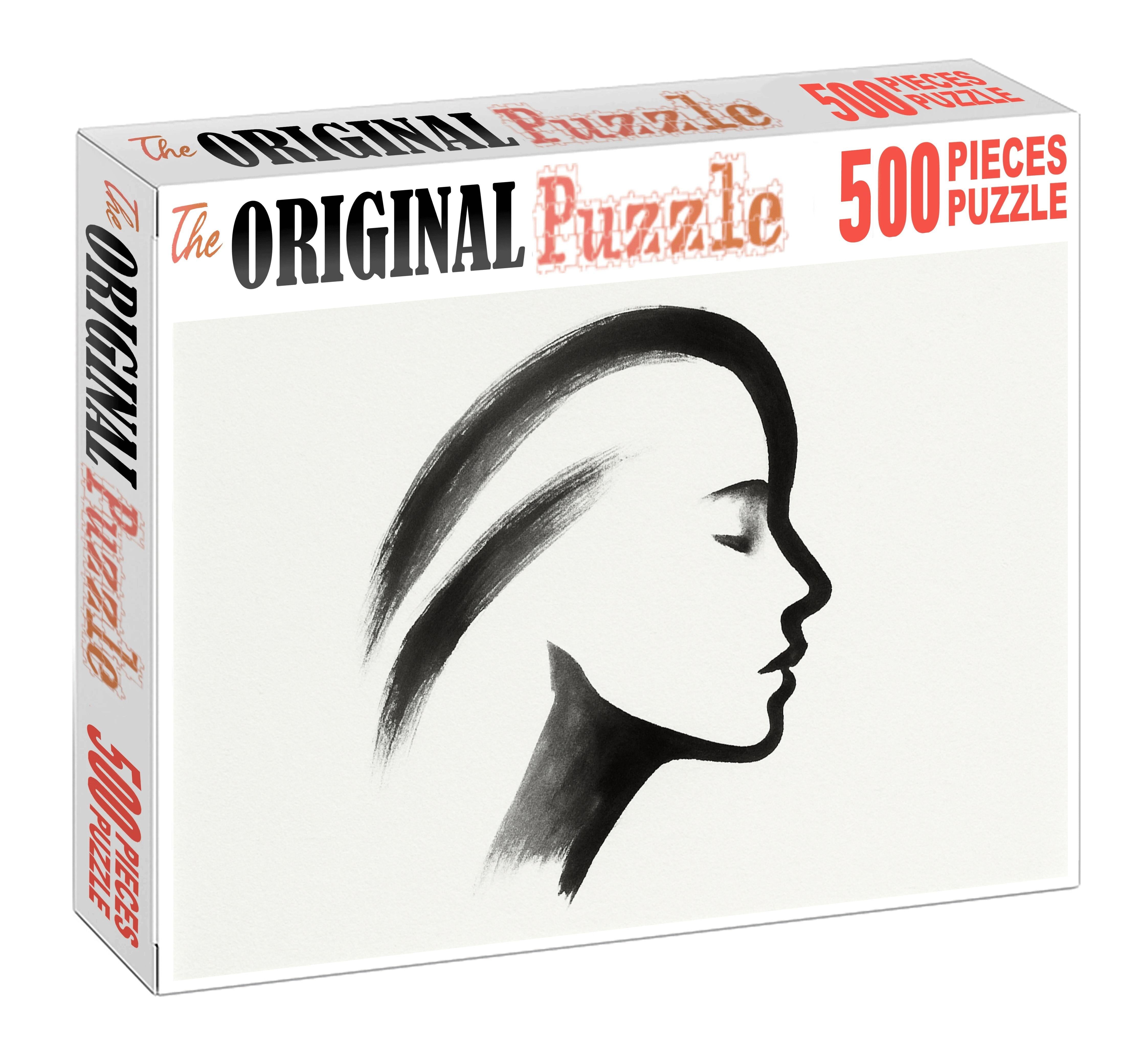 Ethereal Portrait Silhouette Minimalist Brush Pen With Negative Space Play Mini Puzzle