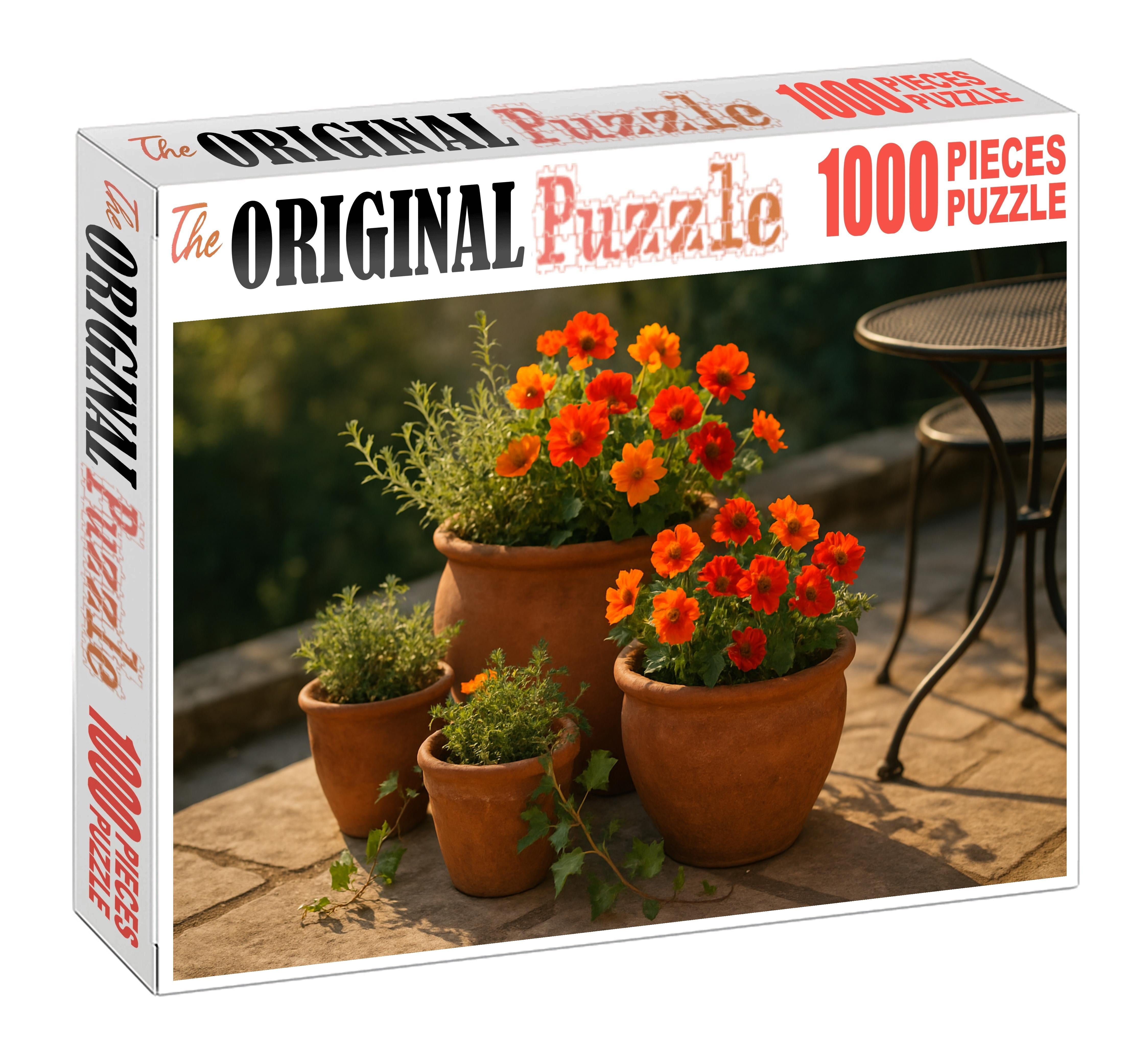 Sun-drenched Mediterranean Terrace Terracotta Pots With Bold Blooms And Herb Sprigs Family Puzzles