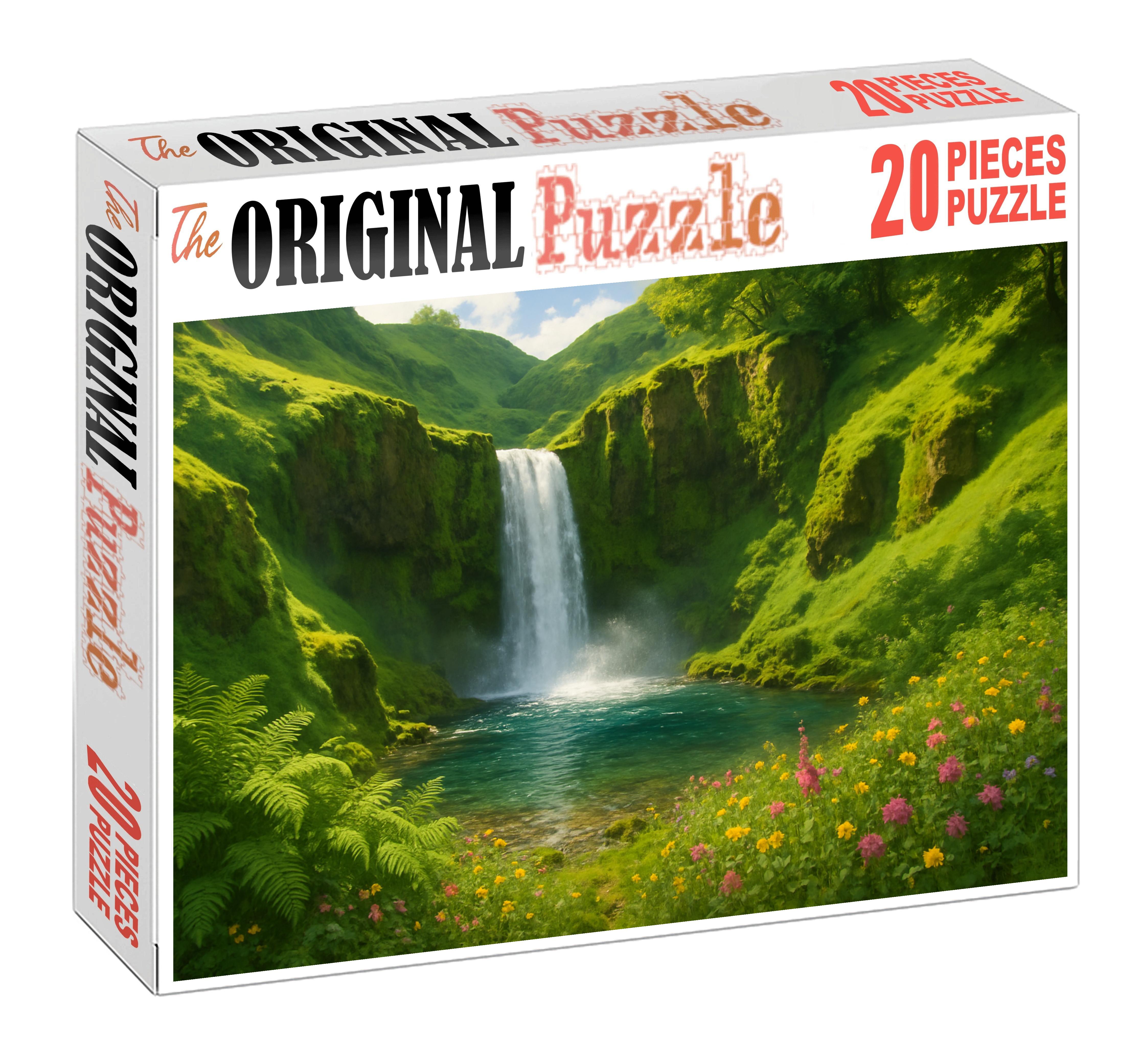 Verdant Highland Waterfall Puzzle For Kids