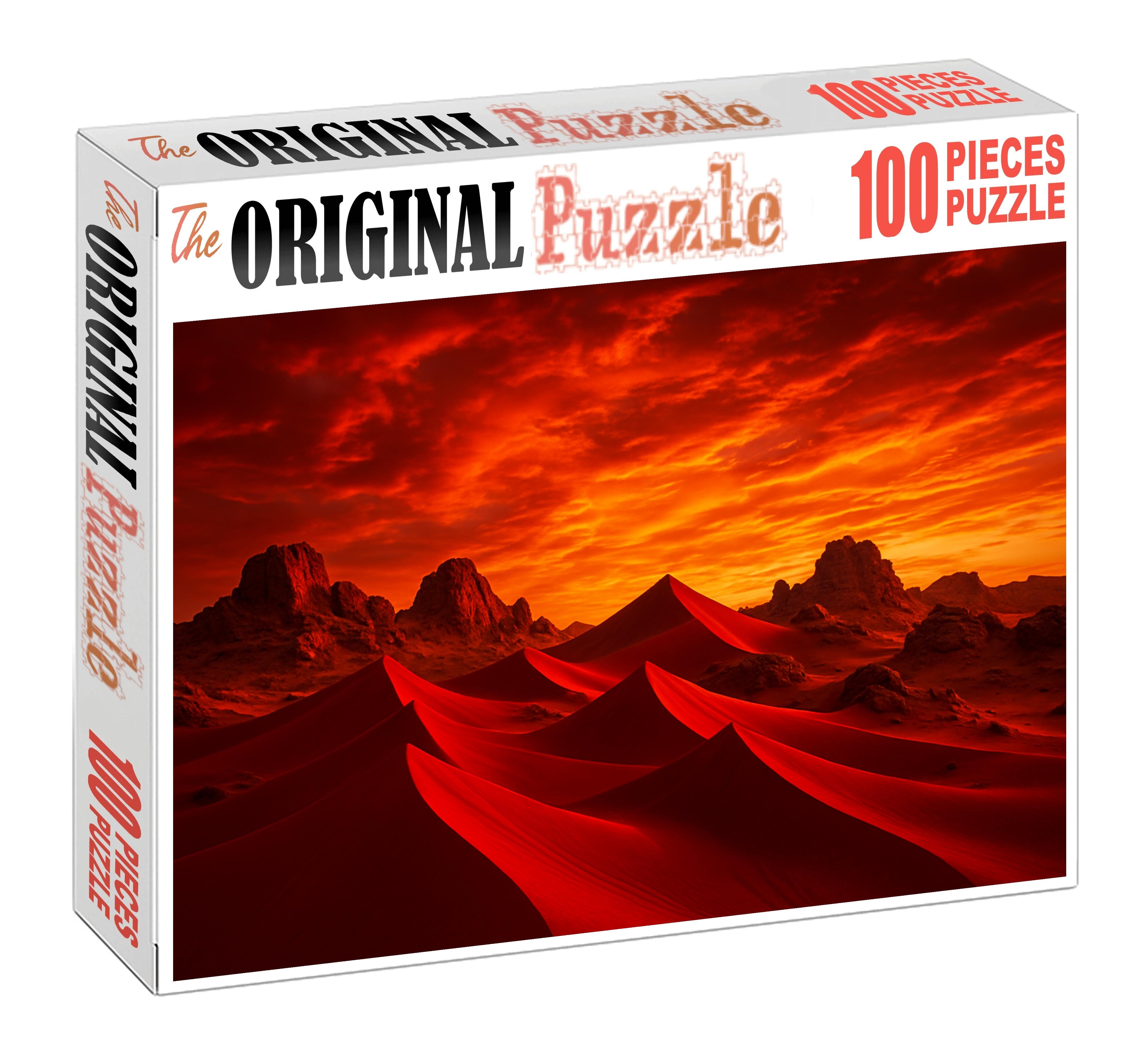 Crimson Crest Plateau Rugged Red Sands Beneath Fiery Skies Premium Puzzle Pieces