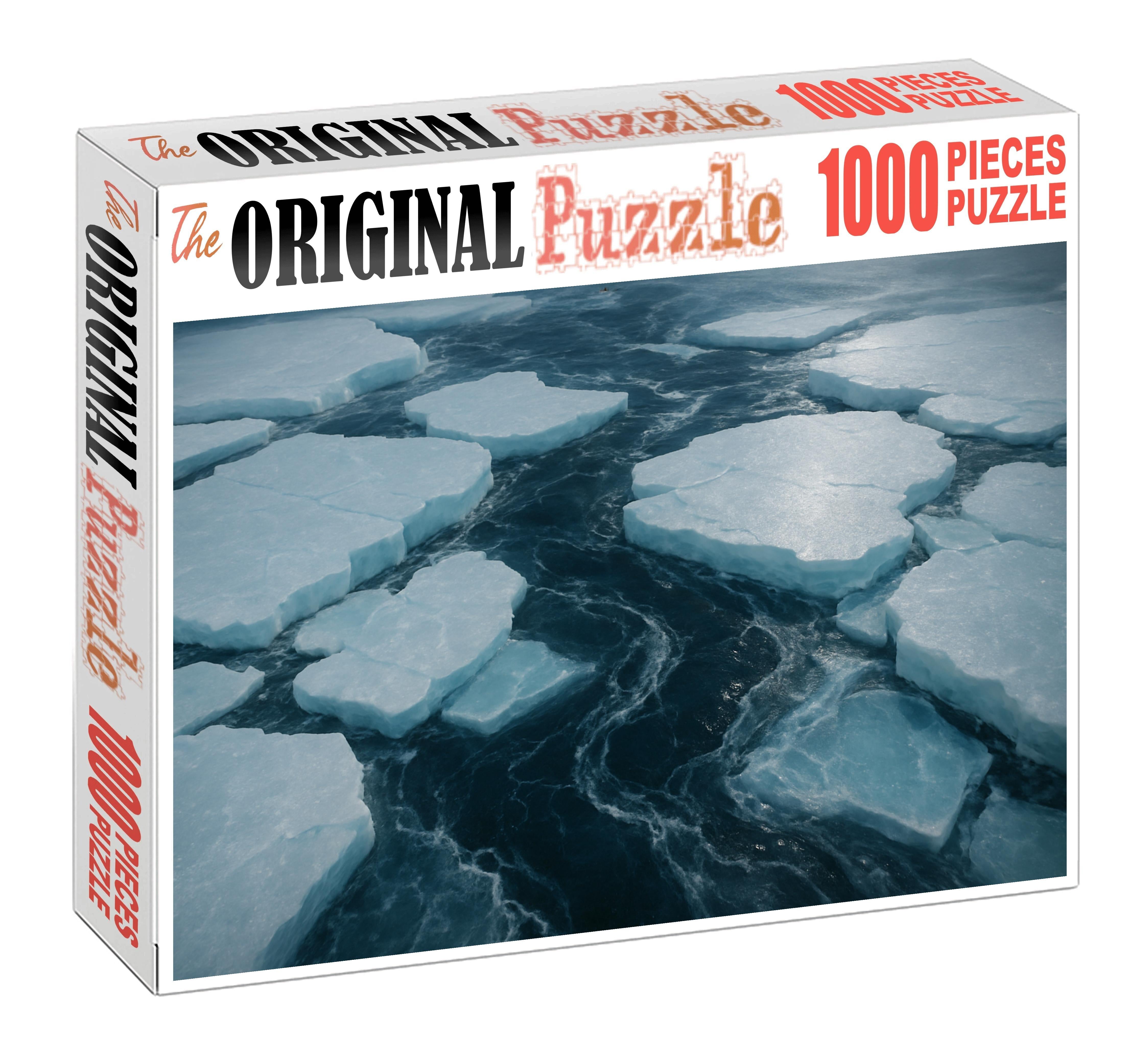 Frosty Ice Shelf Edge Cracking Ice Floes Meet Icy Ocean Depths 200 Piece Puzzle