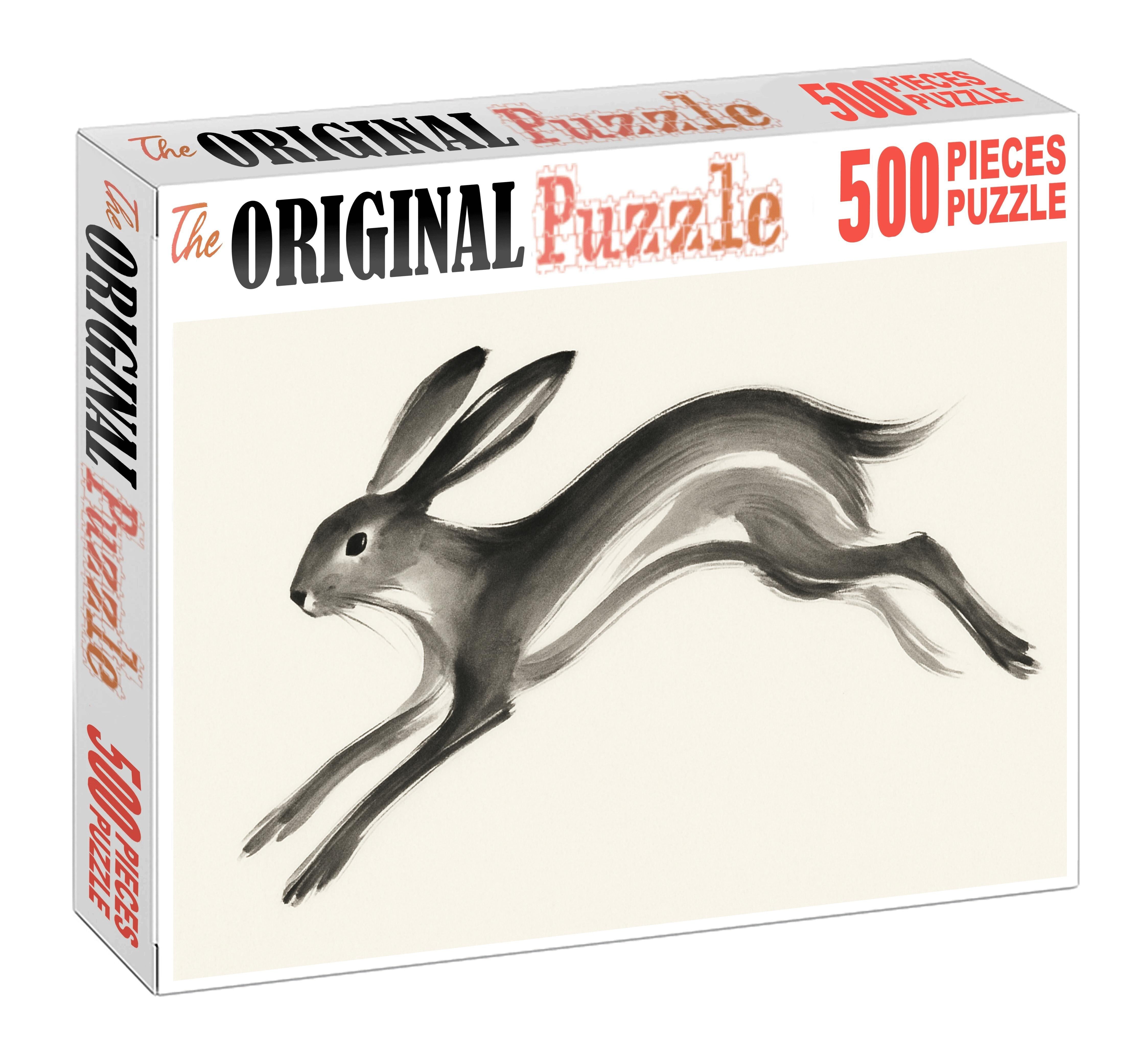 Expressive Animal Gesture Loose Ink Brush Drawing Of Leaping Hare Family Puzzles