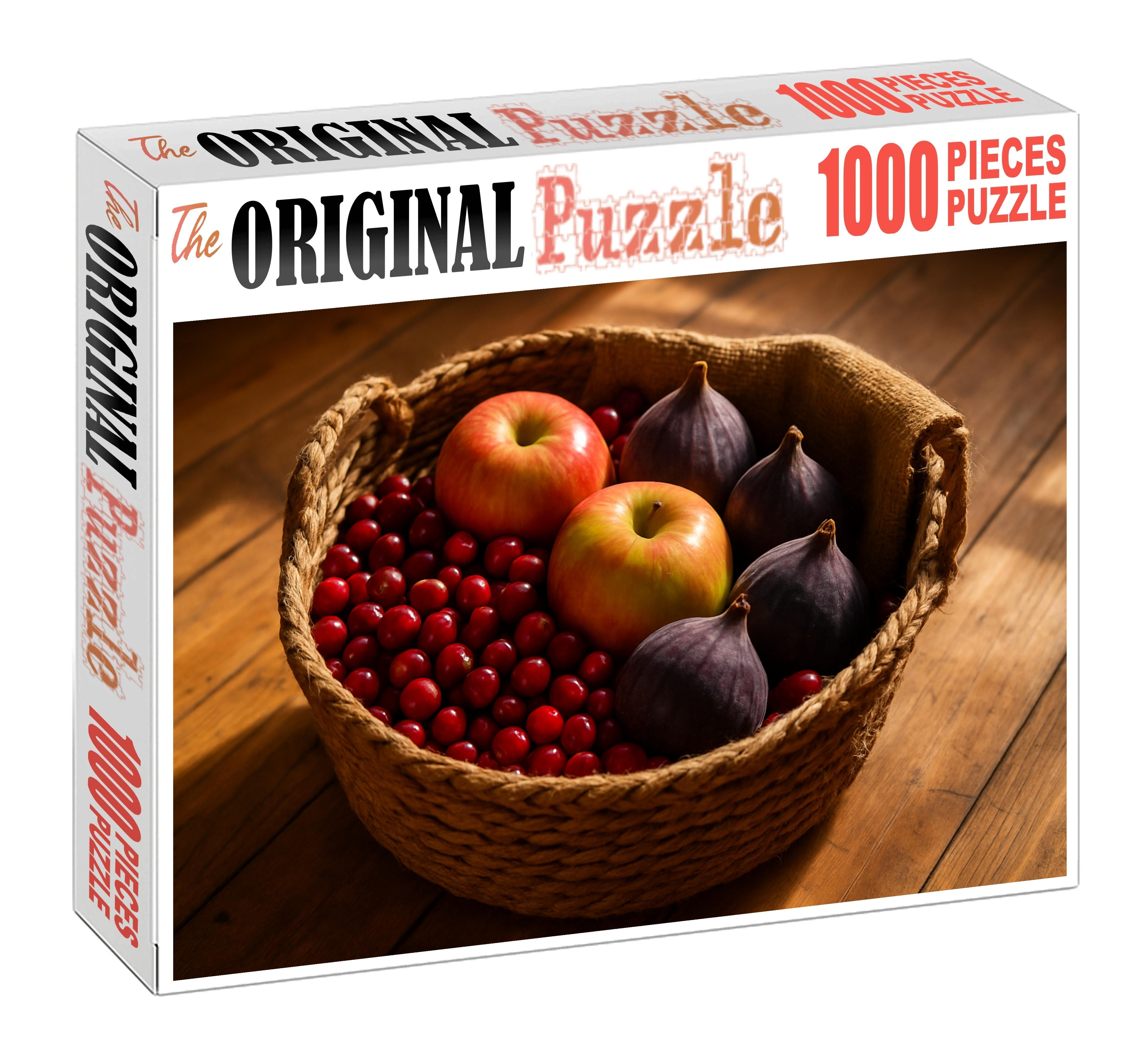 Autumn Basket Handpicked Cranberries Apples And Figs Large Format Puzzle