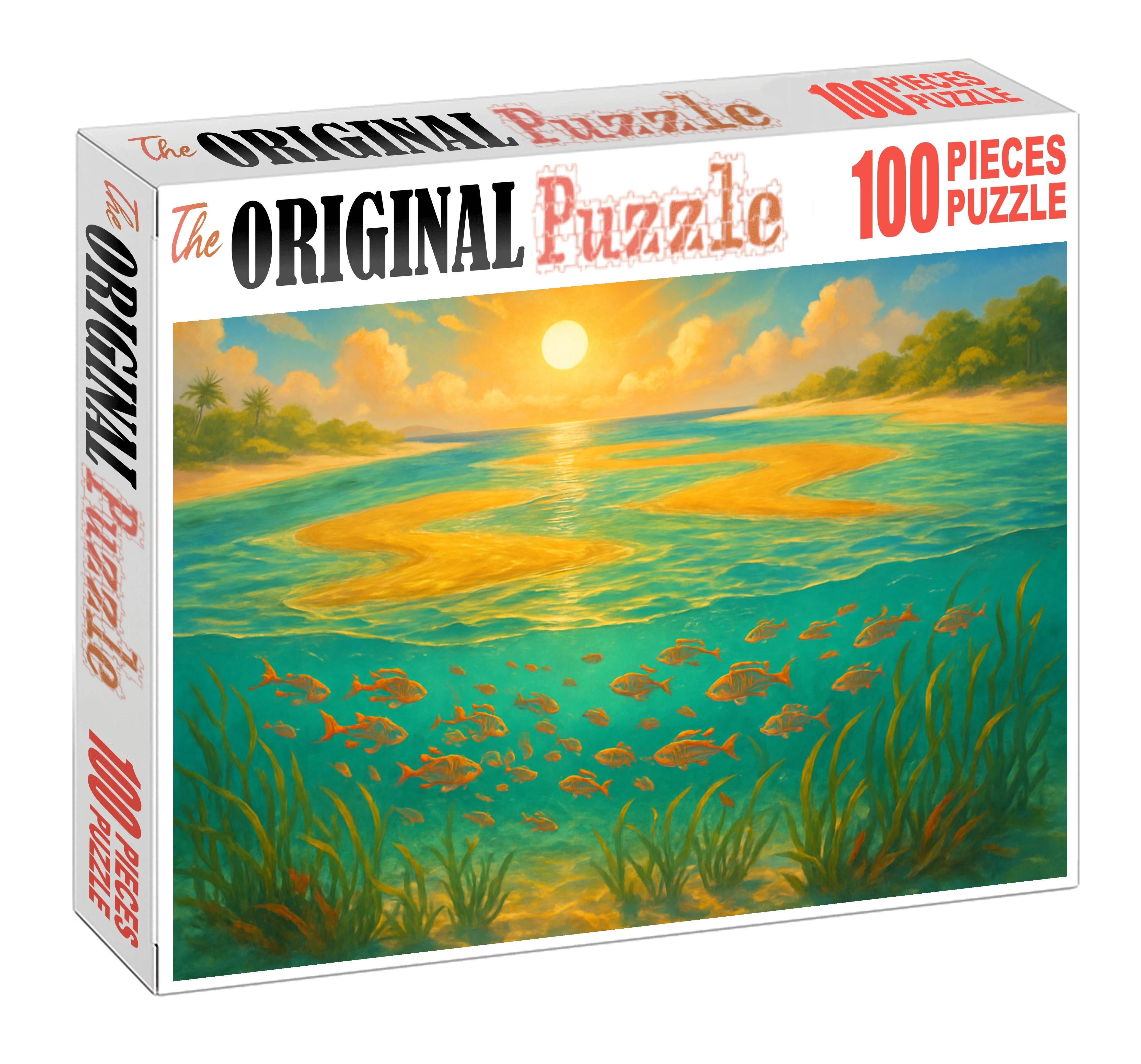 Golden Mirage Shallows Glimmering Sandbars Beneath Sunlit Skies 300 Piece Puzzle