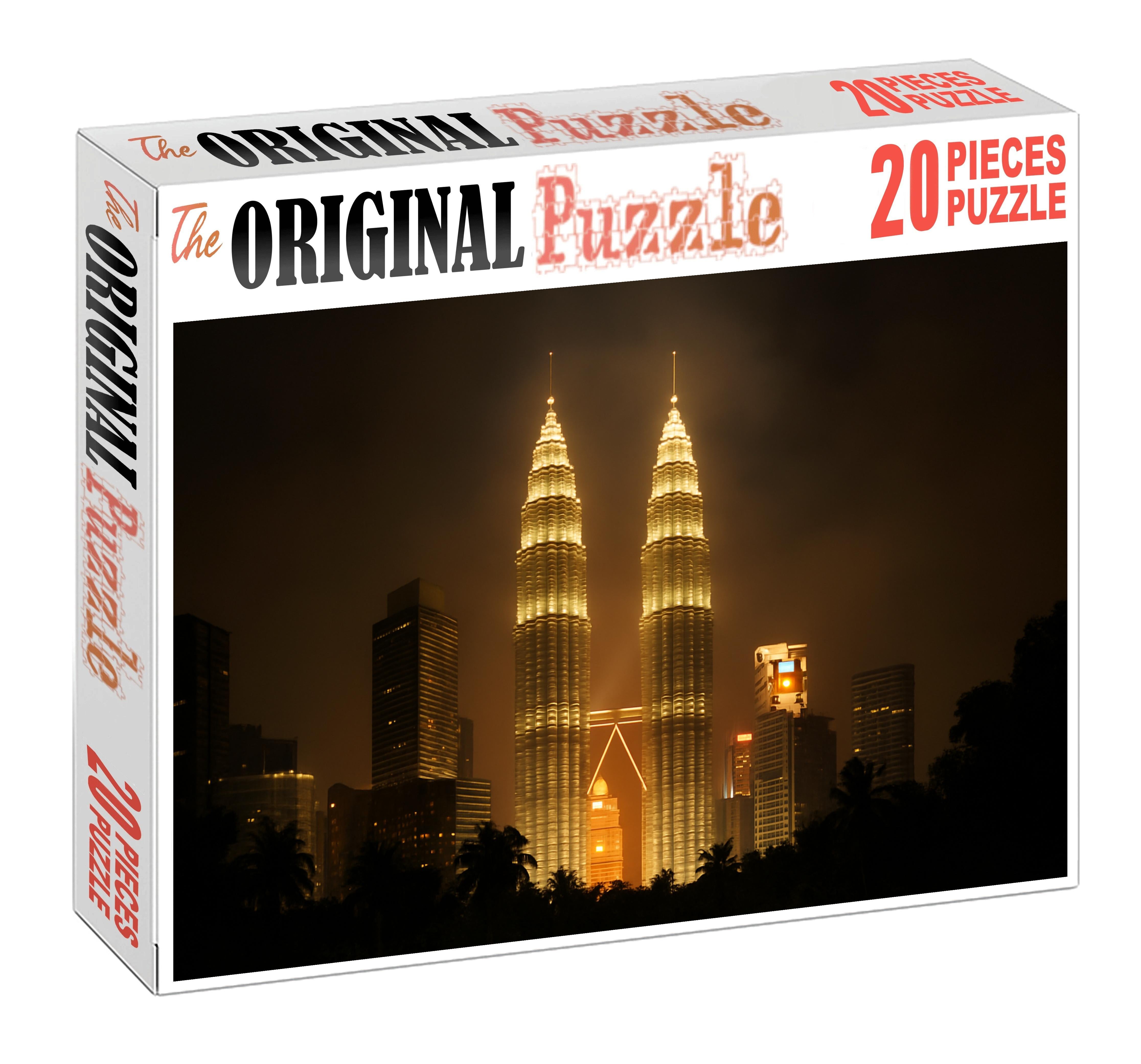 Kuala Lumpur City Centre Skyline The Twin Petronas Towers Dominating A Tropical Urban Setting Puzzle Challenge