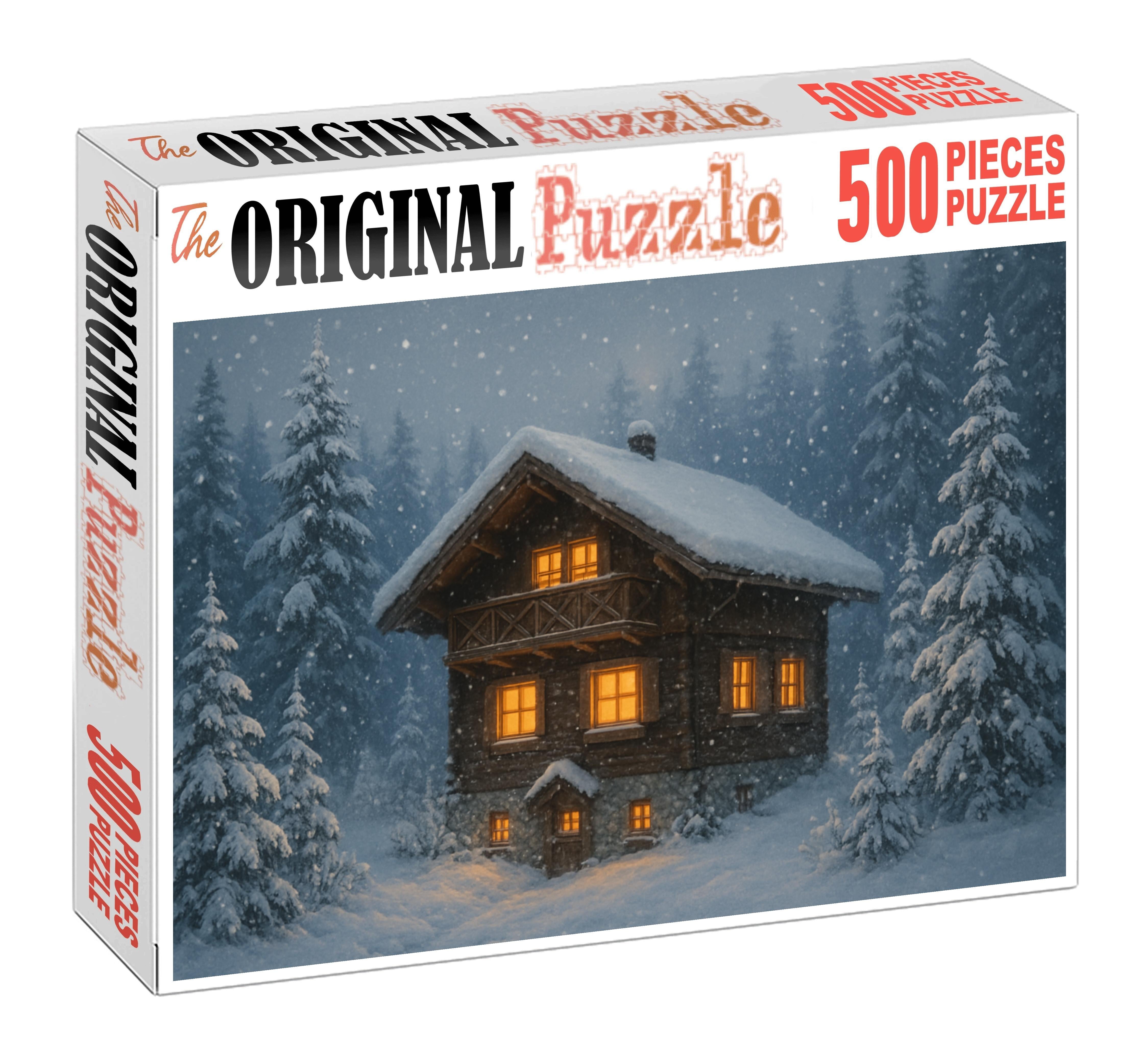 Frost-kissed Evergreen Chalet Puzzle For Adults