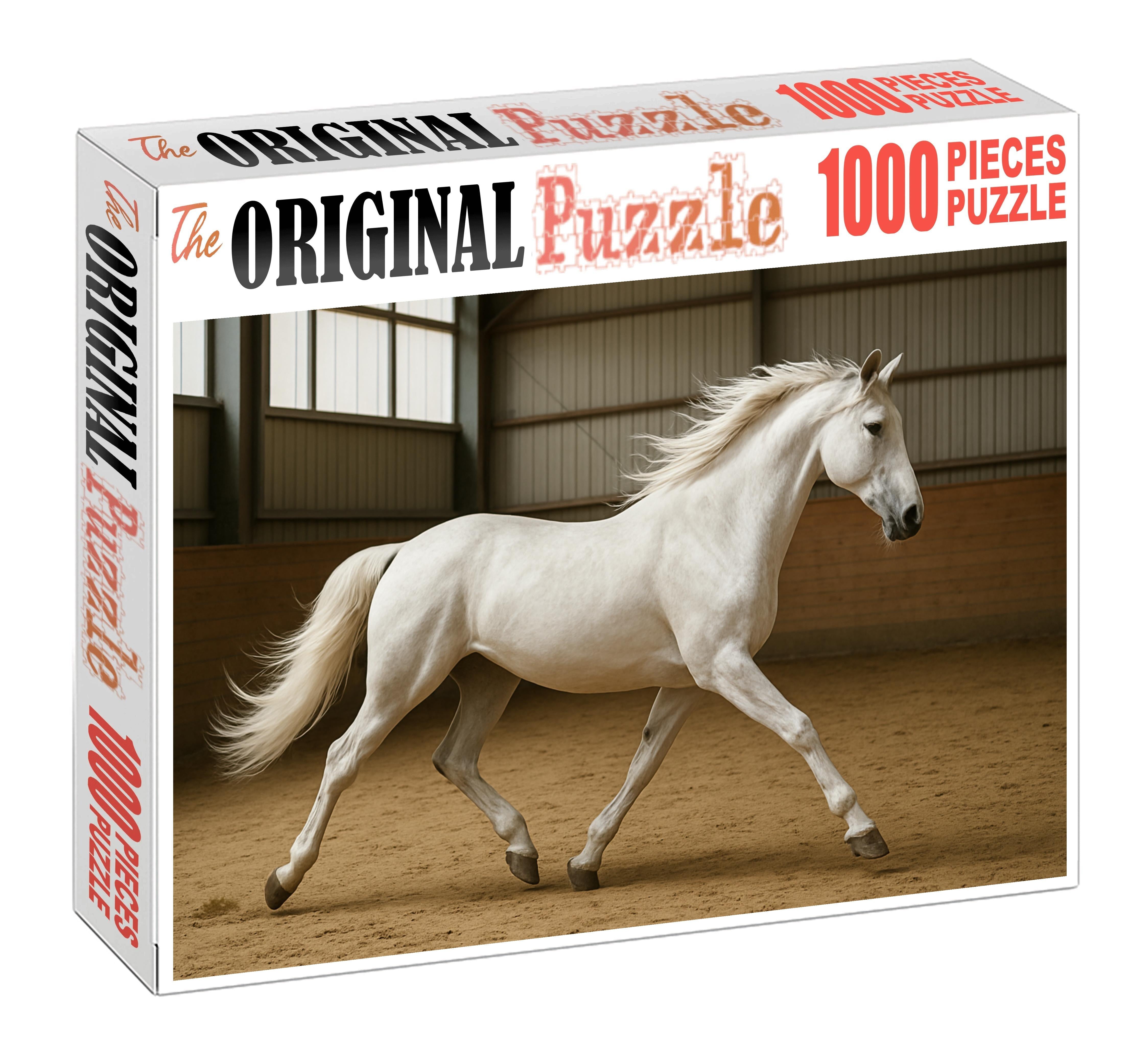 Silver Lace Dressage Star Elegant White Warmblood Mare With Poised Movement Custom Jigsaw Puzzle