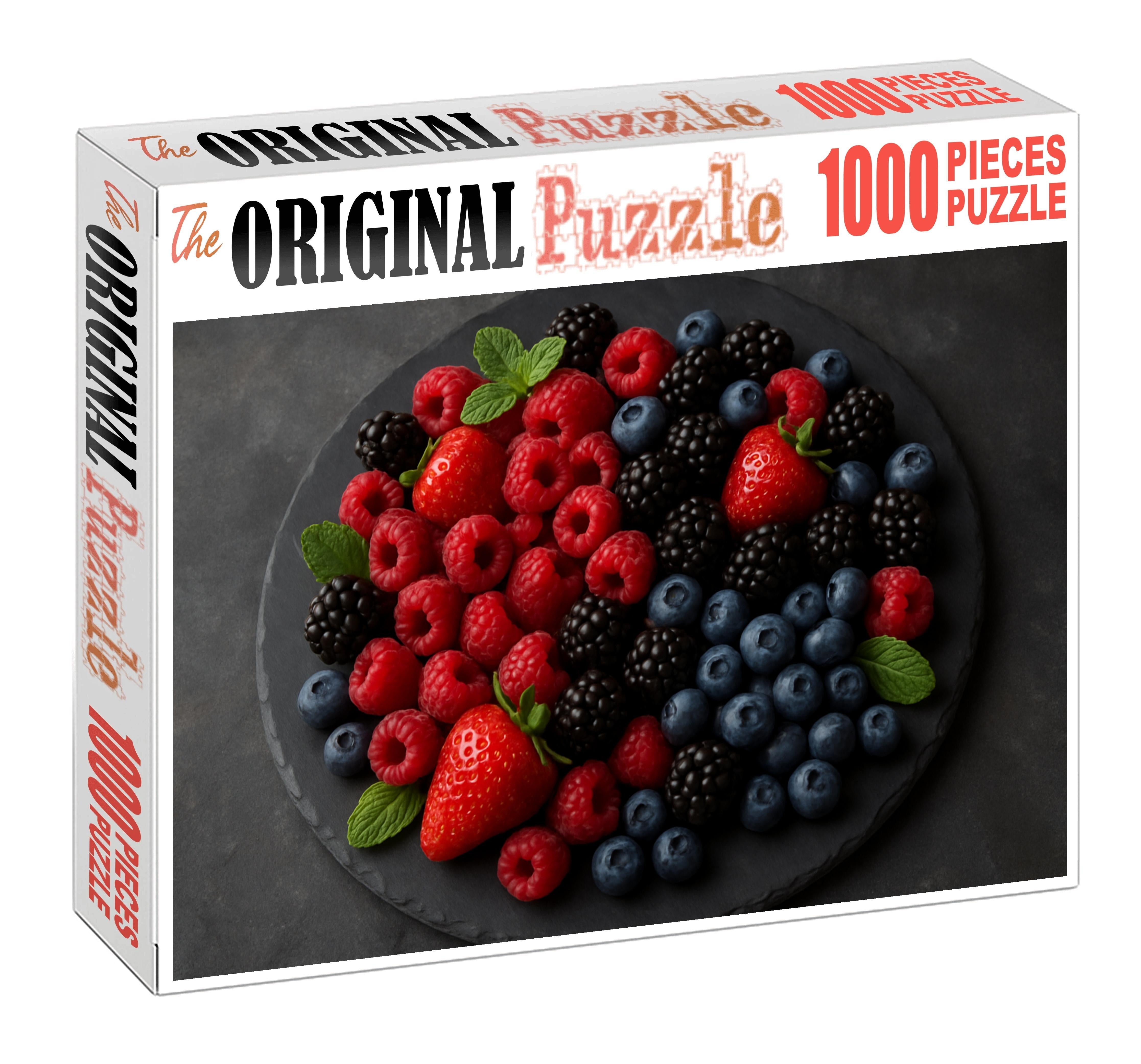 Vibrant Berry Cascade Mixed Red And Blue Berries Over A Slate Platter 20 Piece Puzzle