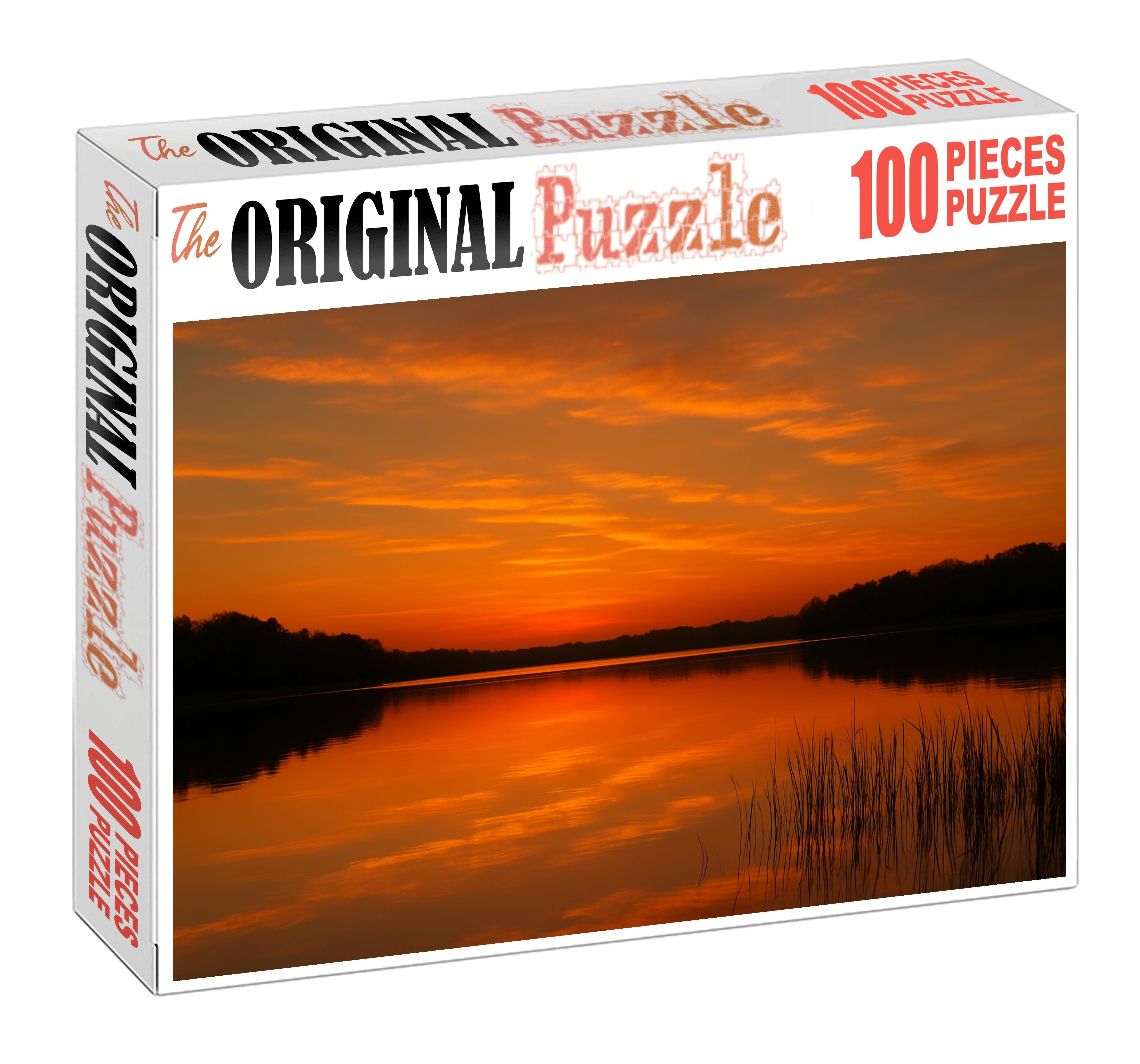 Amber Glow Over Still Waters Premium Puzzle Pieces