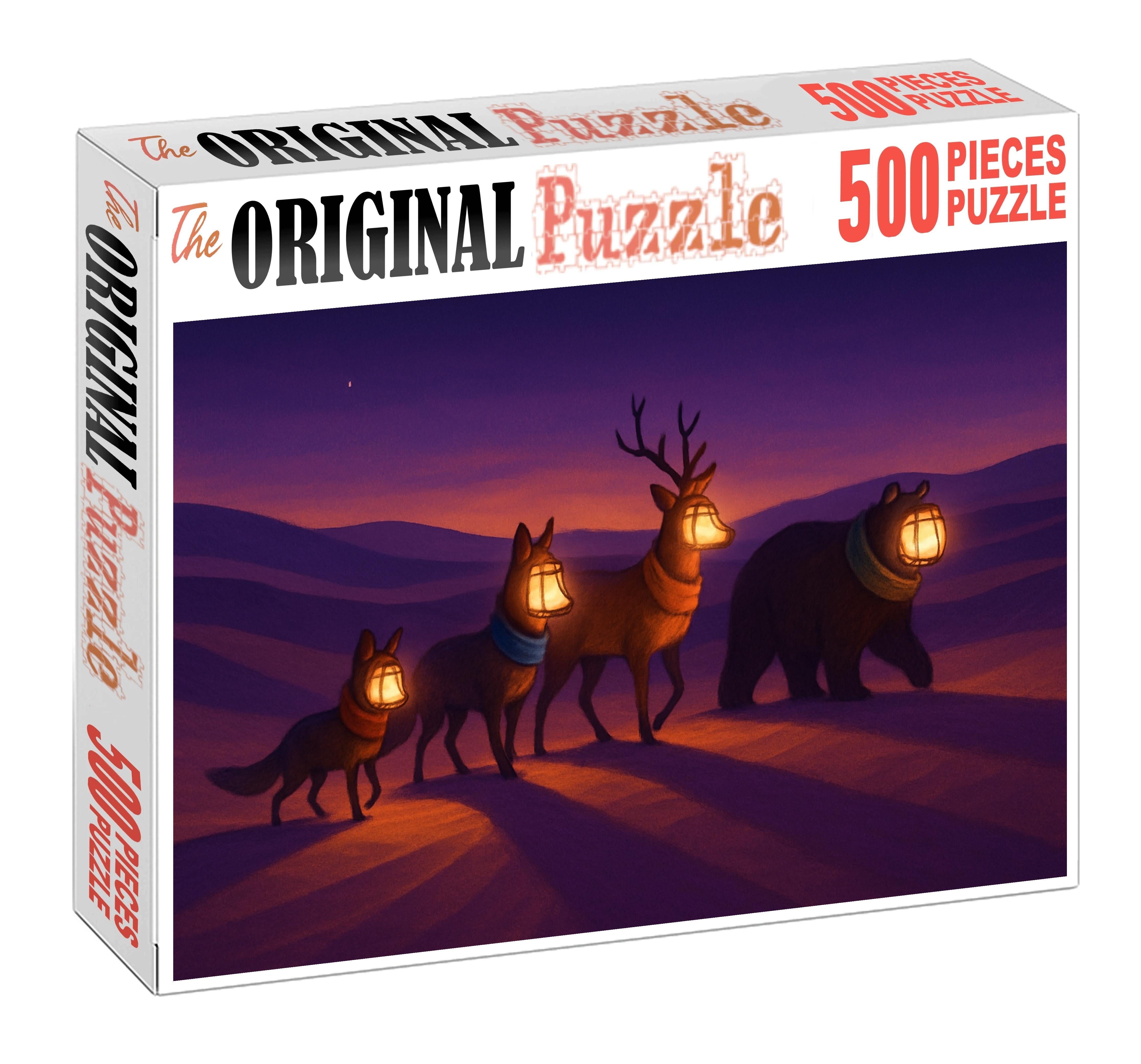 Sunset Caravan Of Lantern-faced Animals 50 Piece Puzzle