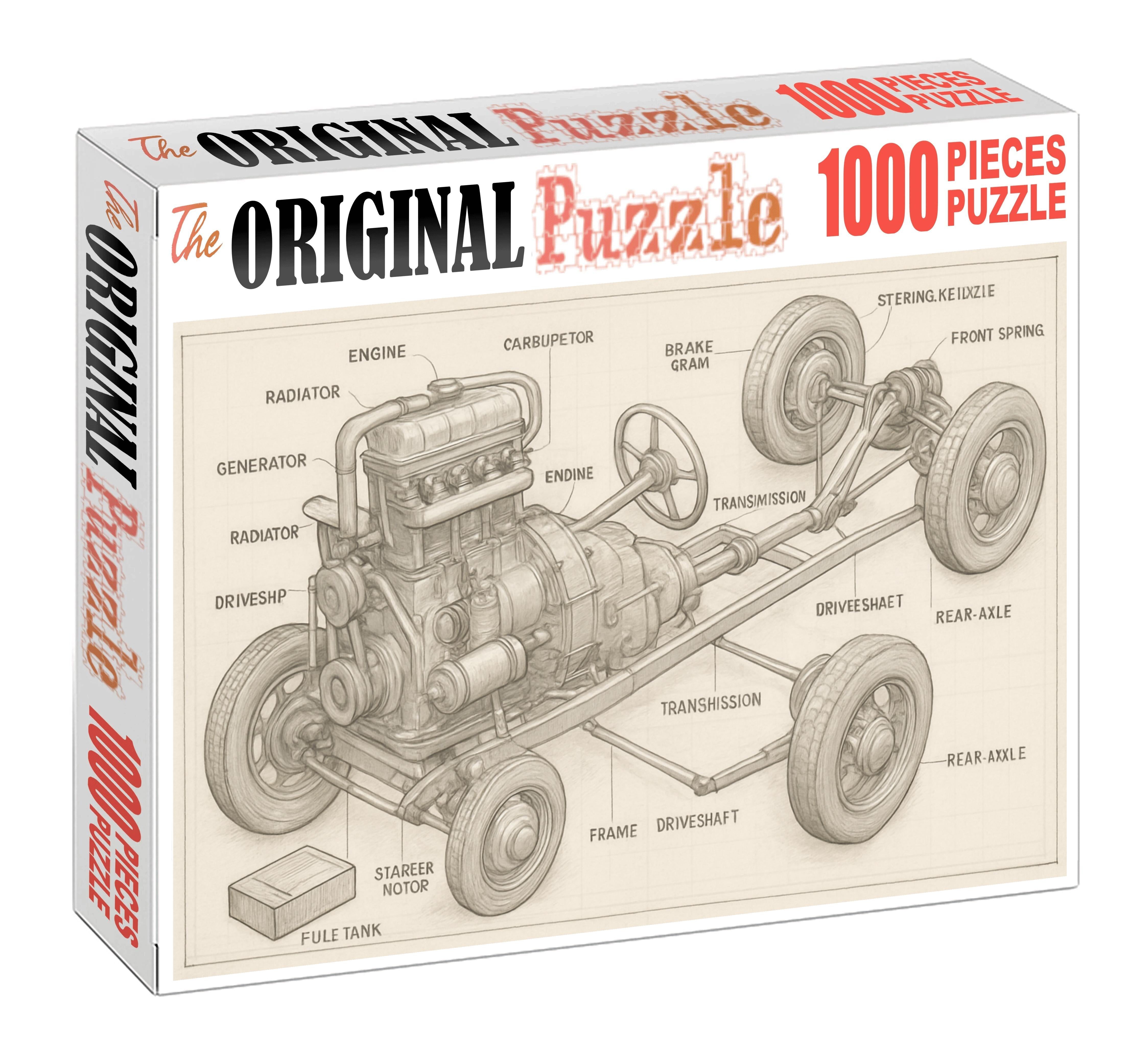 Vintage Vehicle Blueprint Detailed Technical Pencil Illustration Challenging Puzzles