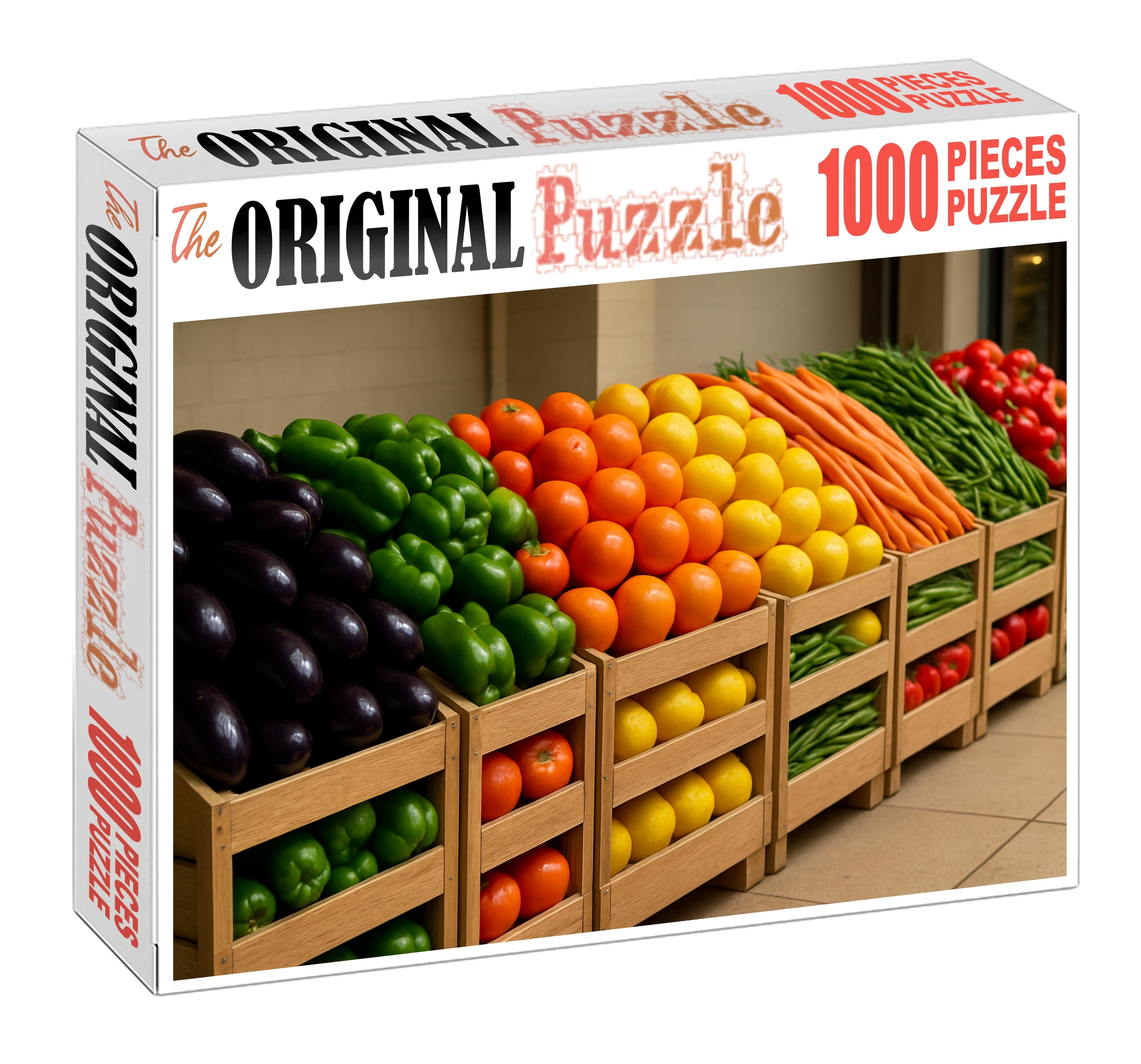 Fresh Market Row Vibrant Fruits And Vegetables Arranged In Color-blocked Crates 1000 Piece Puzzle