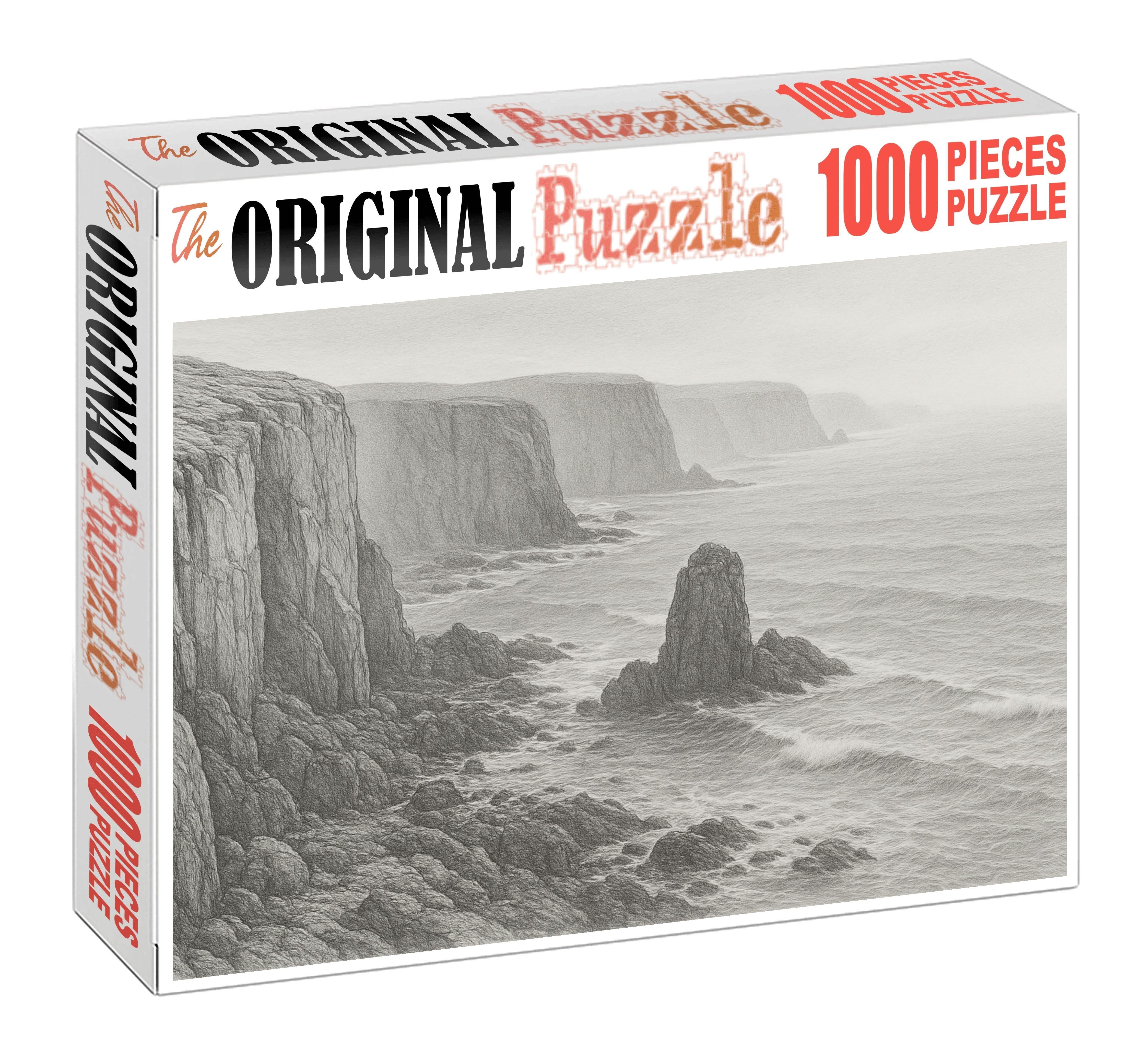 Seaside Cliffs Panorama Soft Pencil Rendering With Atmospheric Depth And Textured Surfaces 1000 Piece Puzzle