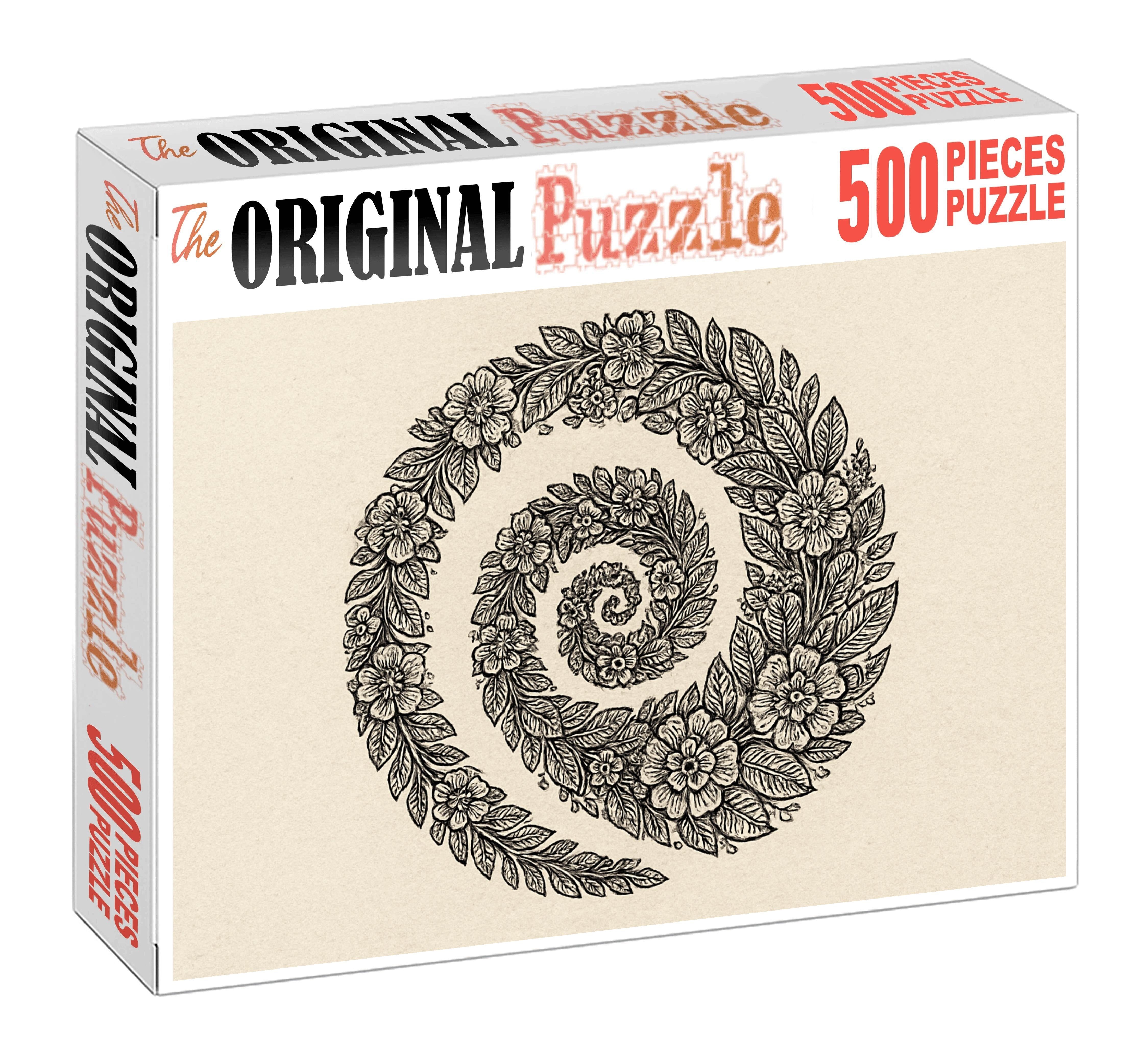 Dynamic Floral Spiral Continuous Ink Line Drawing With Patterned Textures Family Puzzles