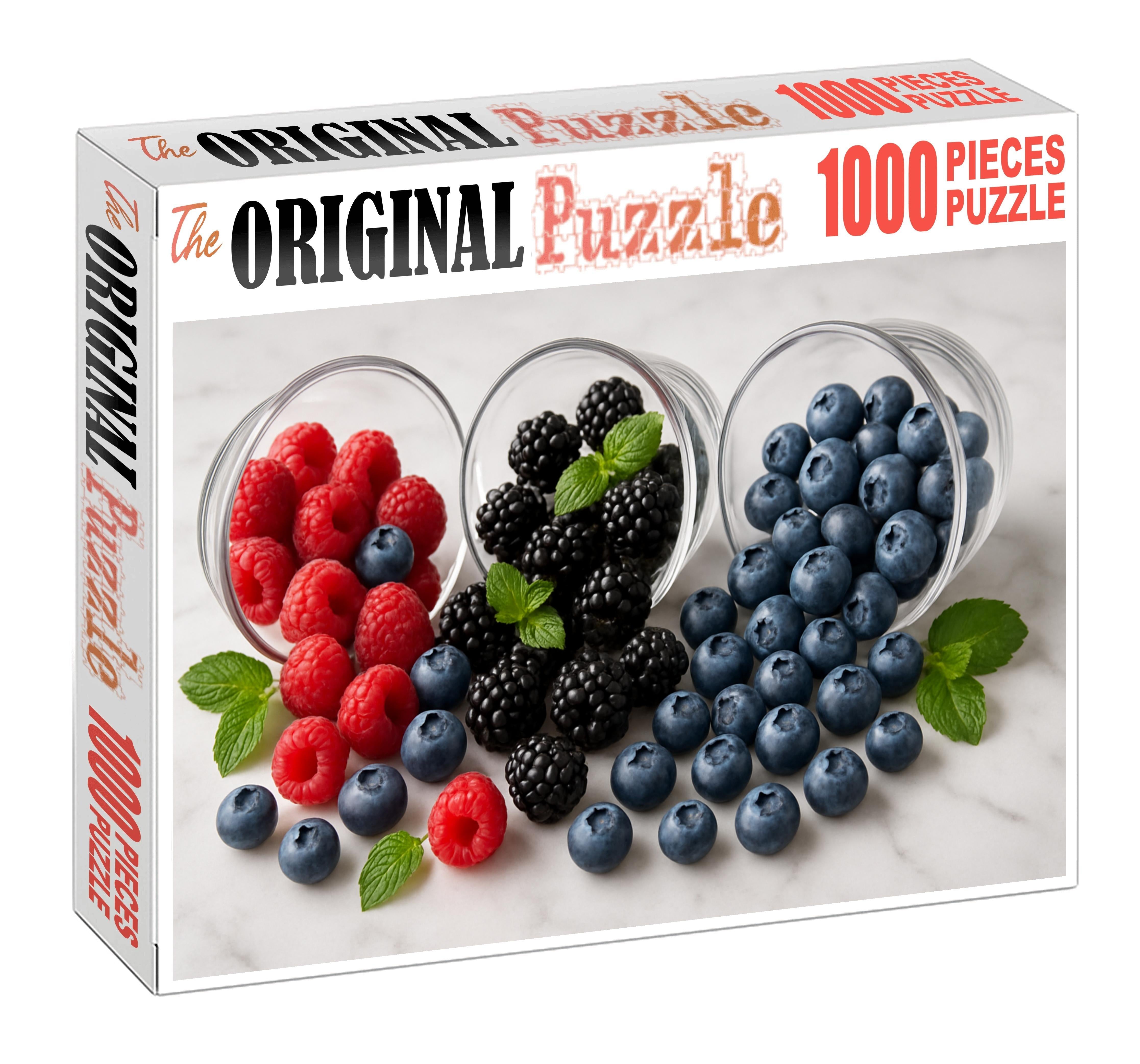 Berry Cascade Overflowing Glass Bowls Of Raspberries Blackberries And Blueberries Premium Puzzle Pieces