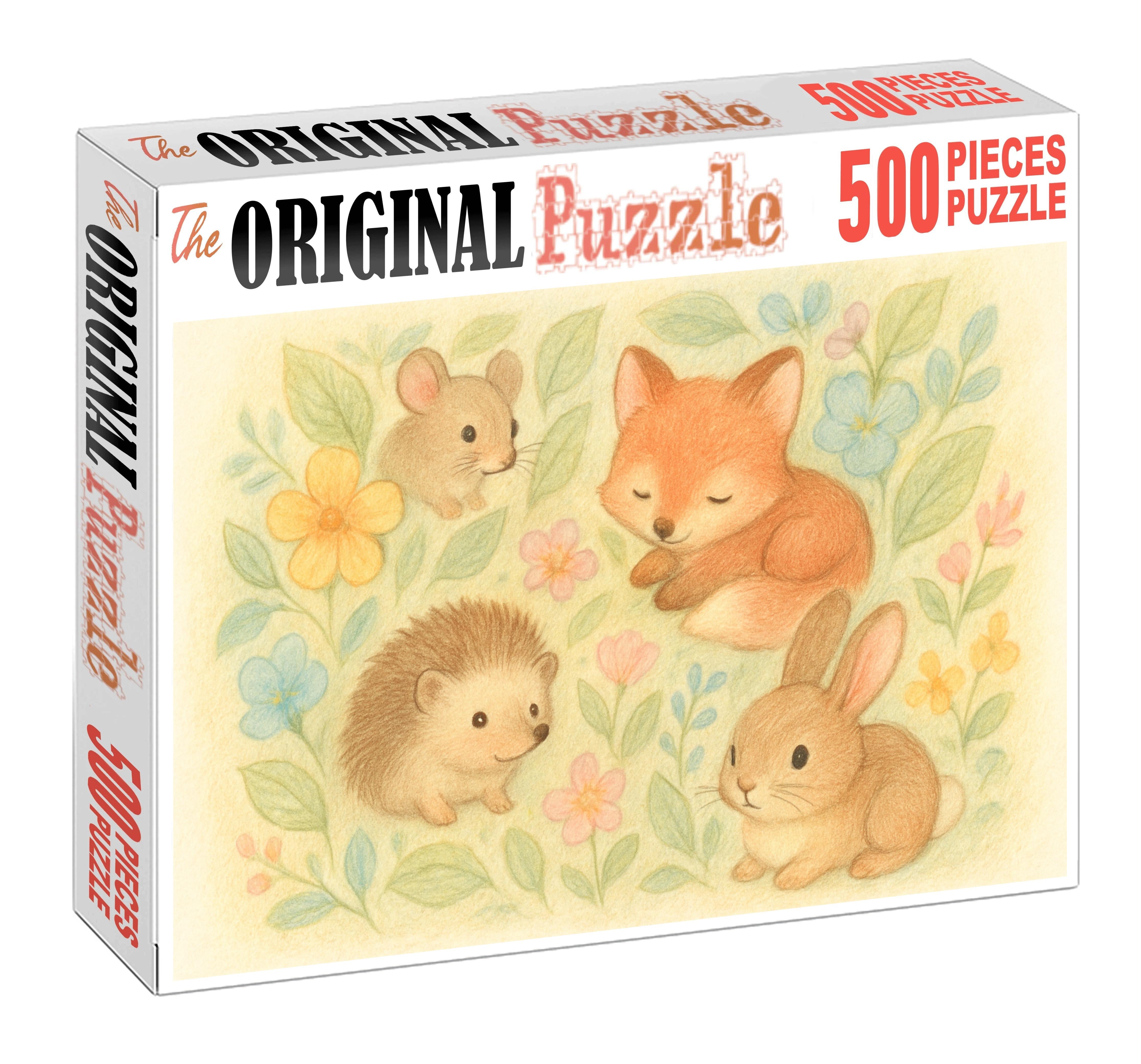 Enchanted Woodland Creatures Whimsical Colored Pencil Sketch Large Format Puzzle