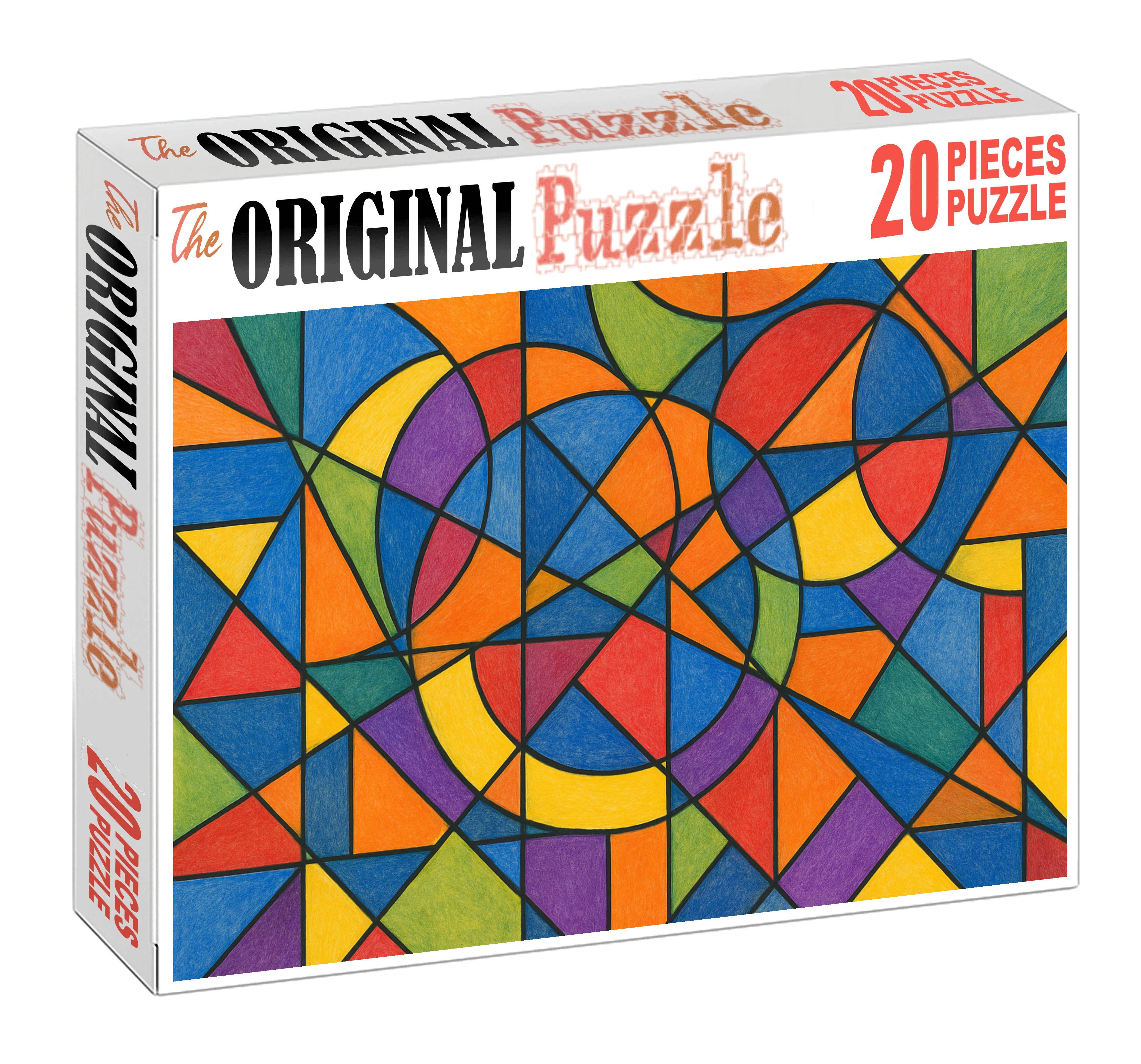 Abstract Geometric Composition Ink And Colored Pencil With Rhythmic Line Patterns Mini Puzzle