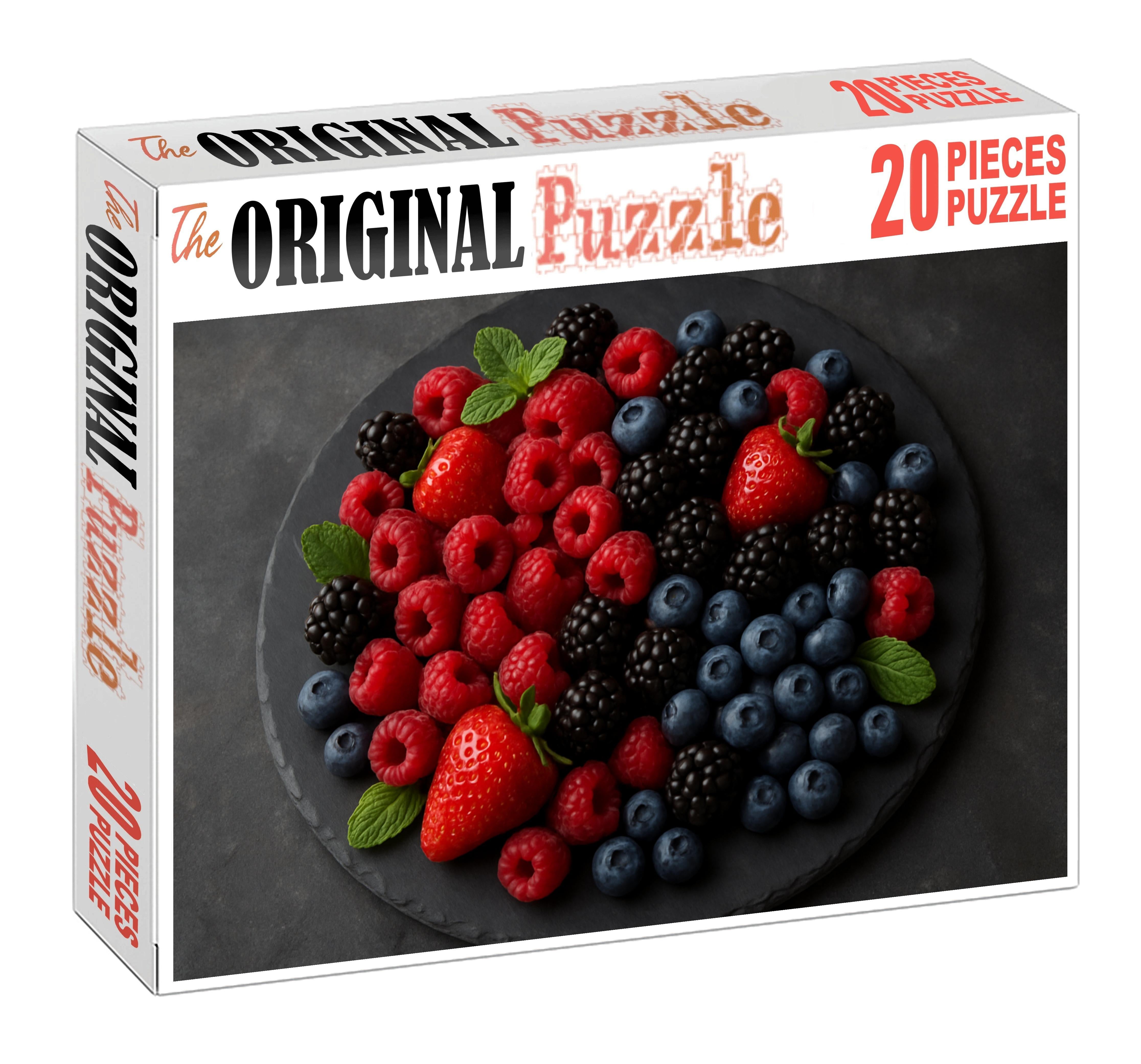 Vibrant Berry Cascade Mixed Red And Blue Berries Over A Slate Platter 20 Piece Puzzle