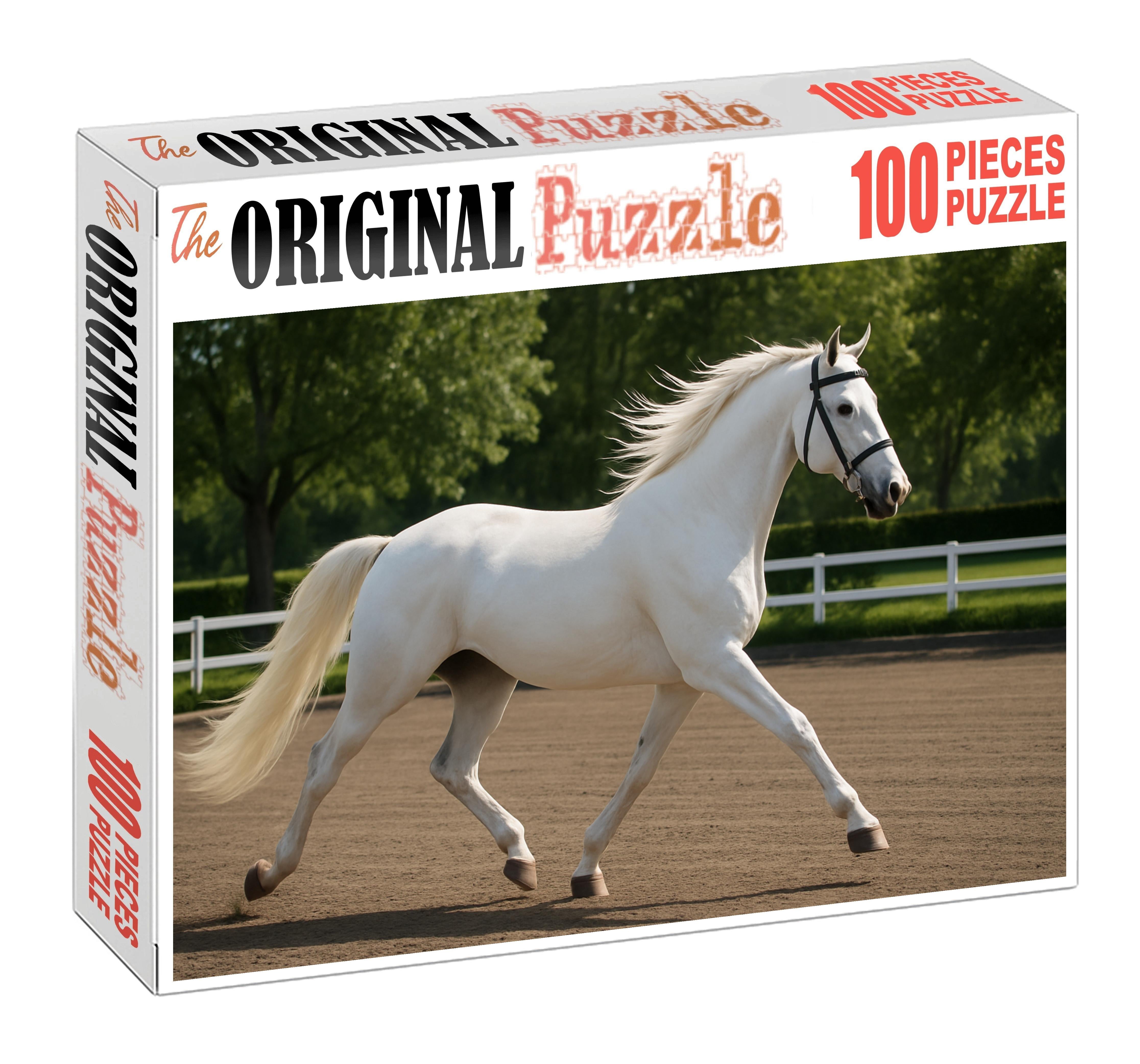 Pearl Breeze Elegant White Warmblood Mare With Fluid Dressage Motion 50 Piece Puzzle