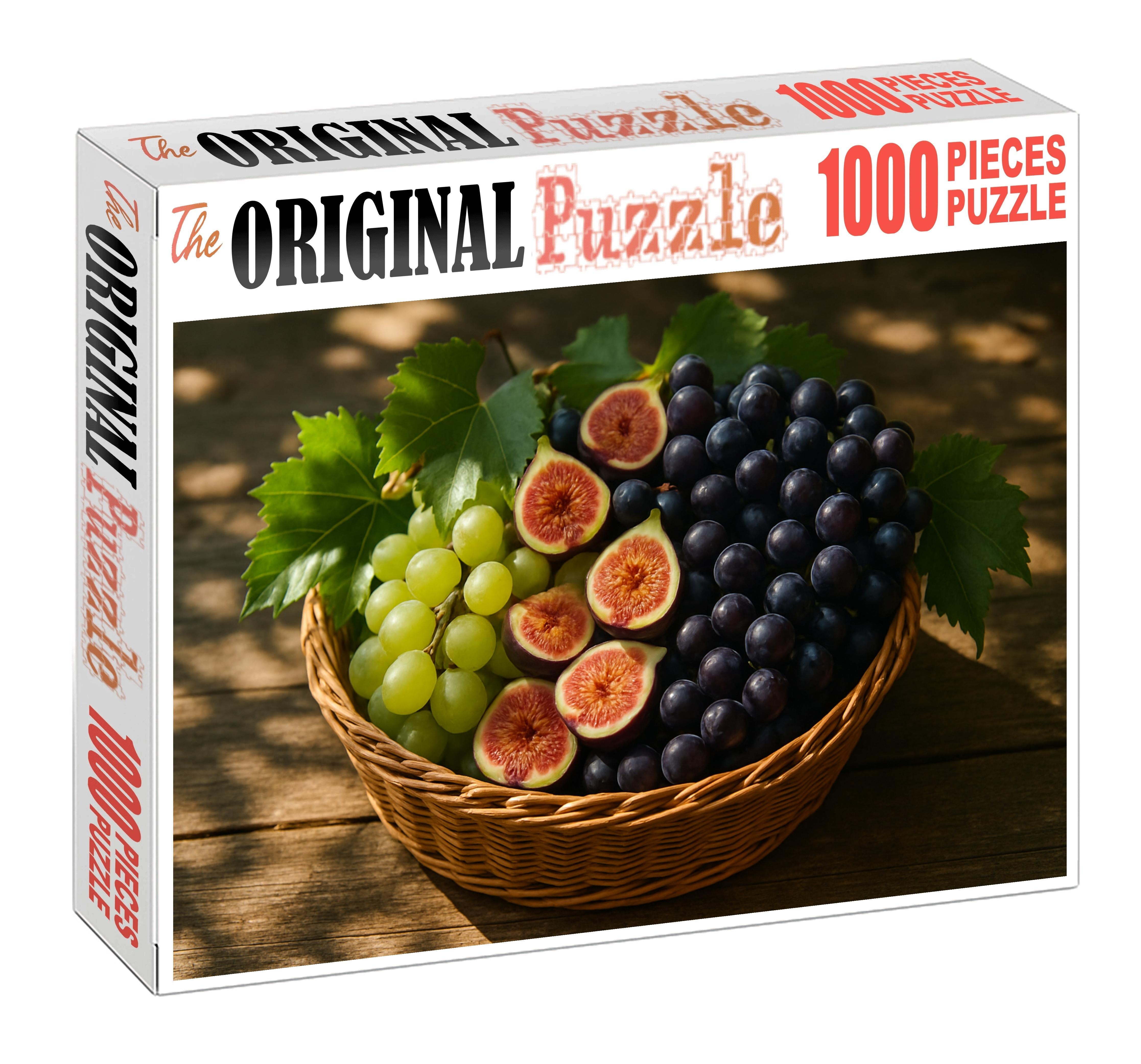 Lush Vineyard Basket Handpicked Grapes And Figs With Leafy Greens Puzzle Challenge