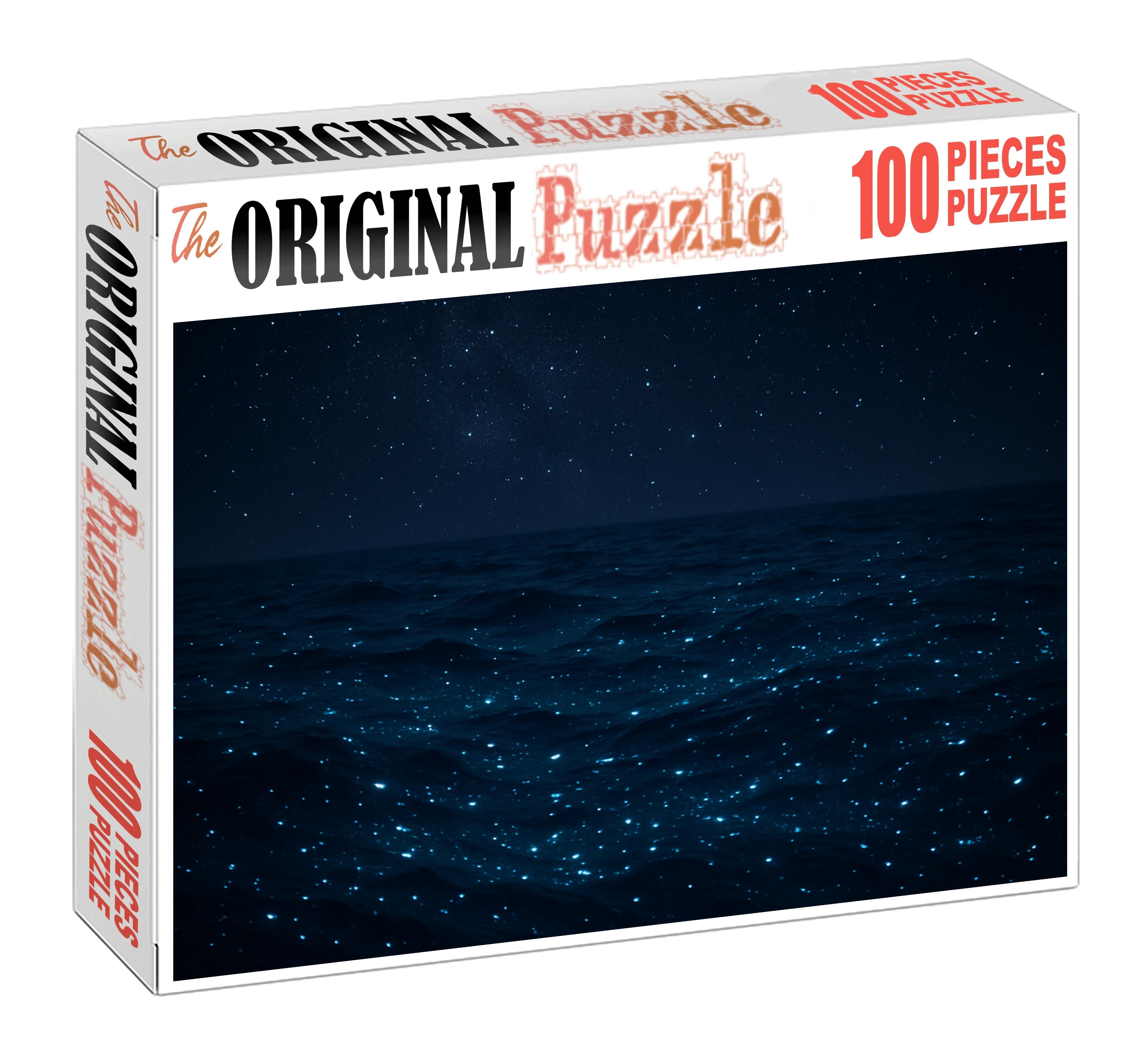Midnight Bioluminescent Drift Glowing Creatures Beneath Starlit Waves Premium Puzzle Pieces