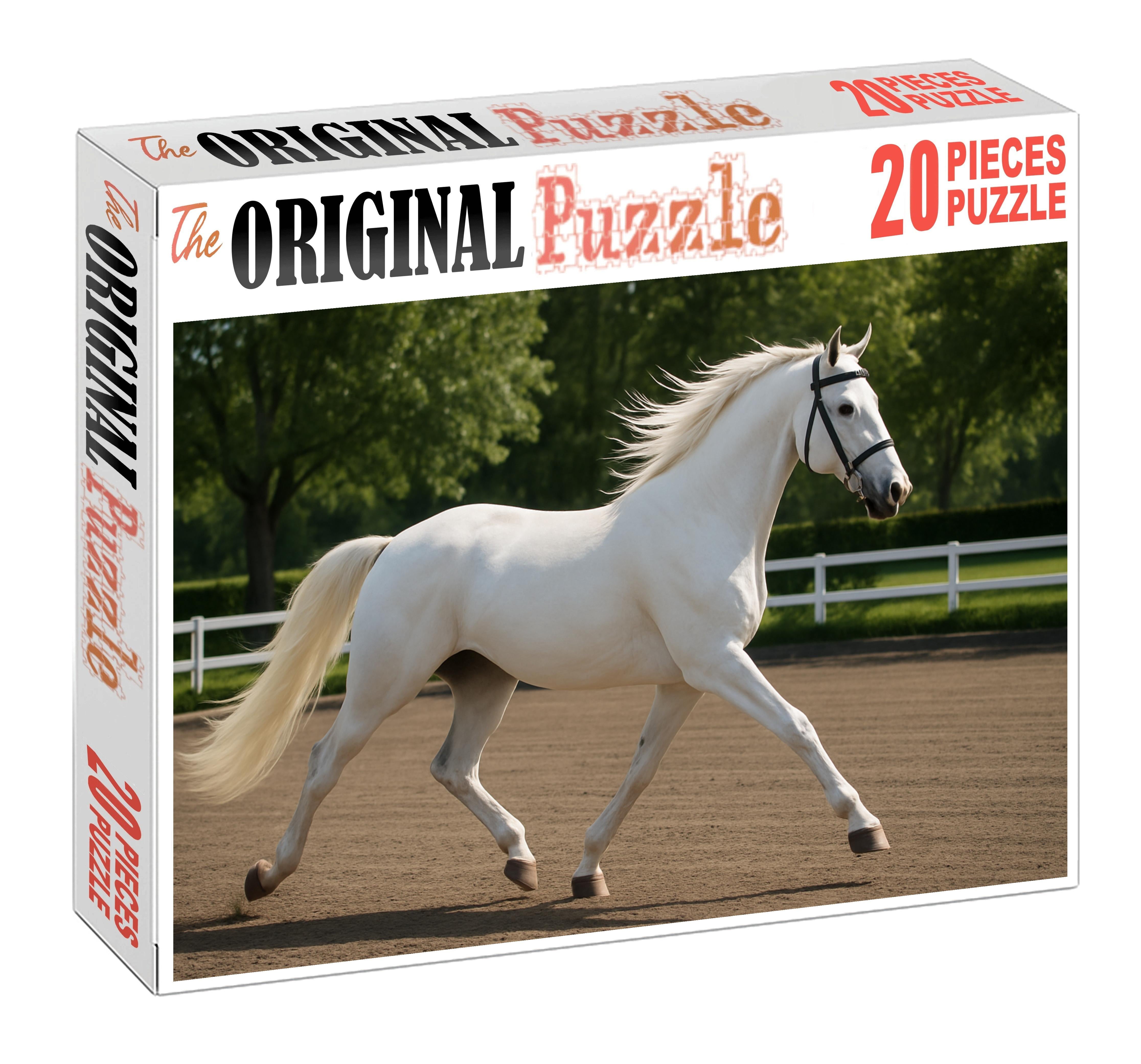 Pearl Breeze Elegant White Warmblood Mare With Fluid Dressage Motion 50 Piece Puzzle