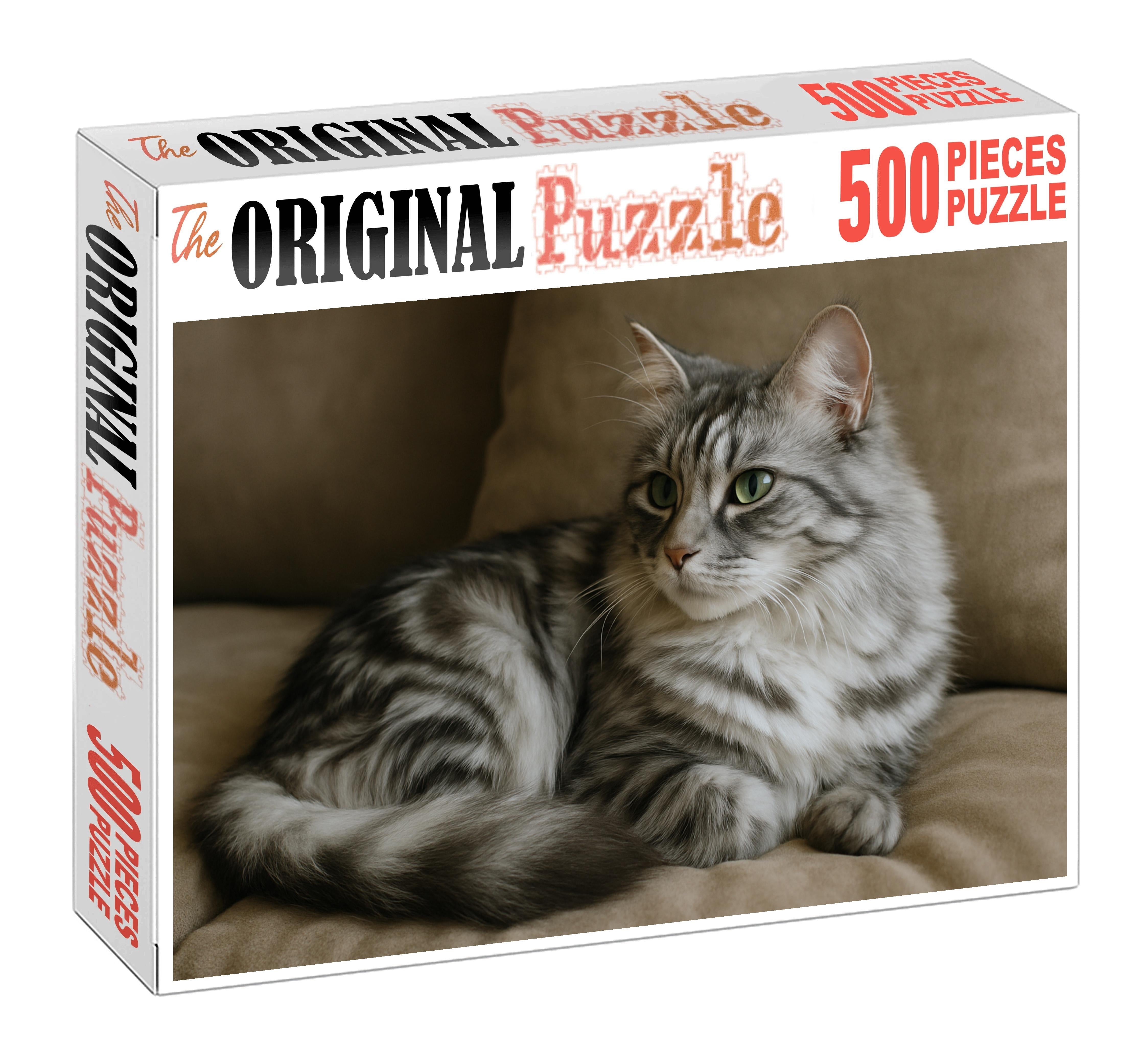 Marbled Pearl Soft Gray And White Marbled Mediumhair With Calm Poise 200 Piece Puzzle