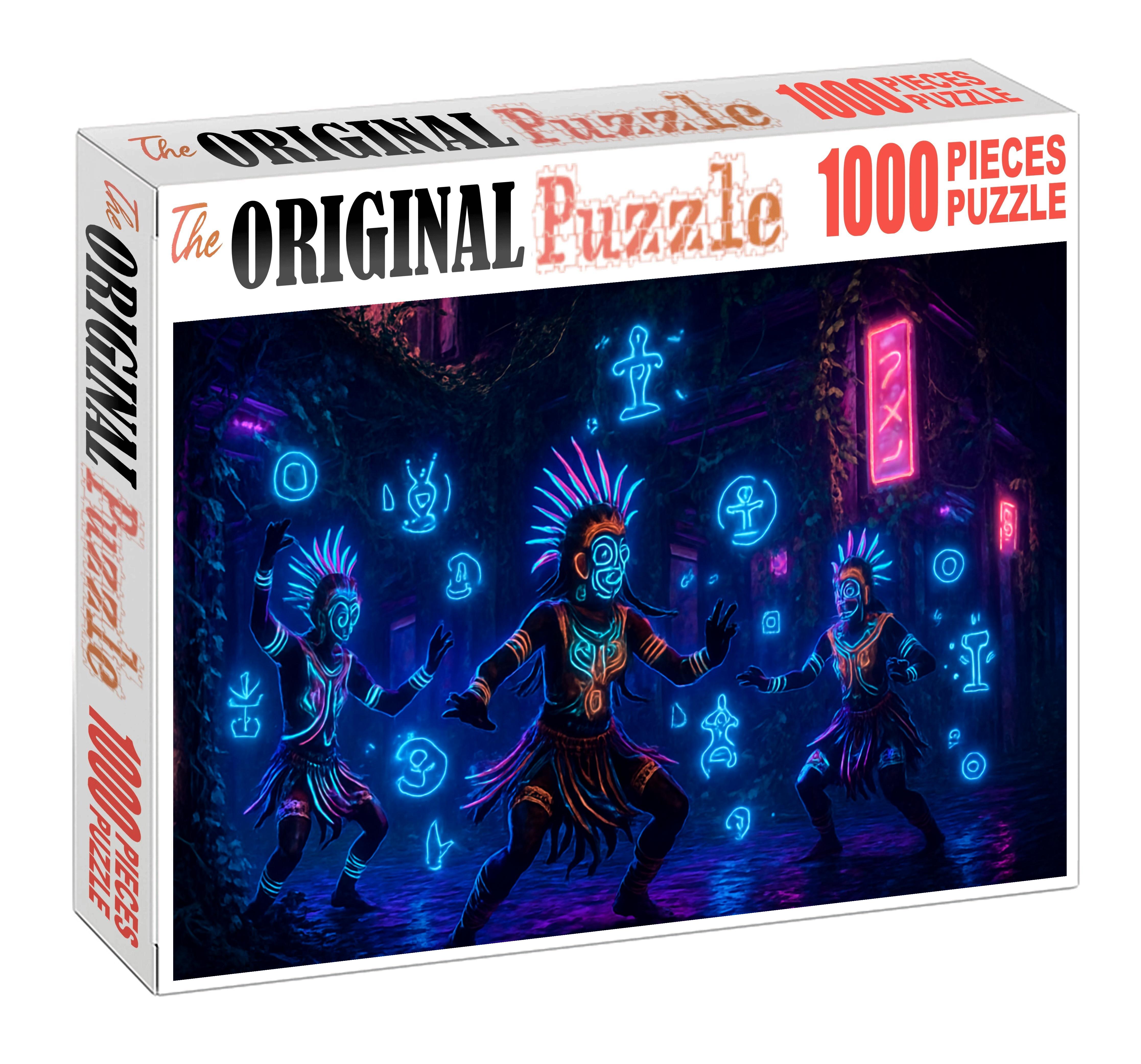 Post-urban Cyber Ritual Digital Shamans In A Neon Jungle 20 Piece Puzzle