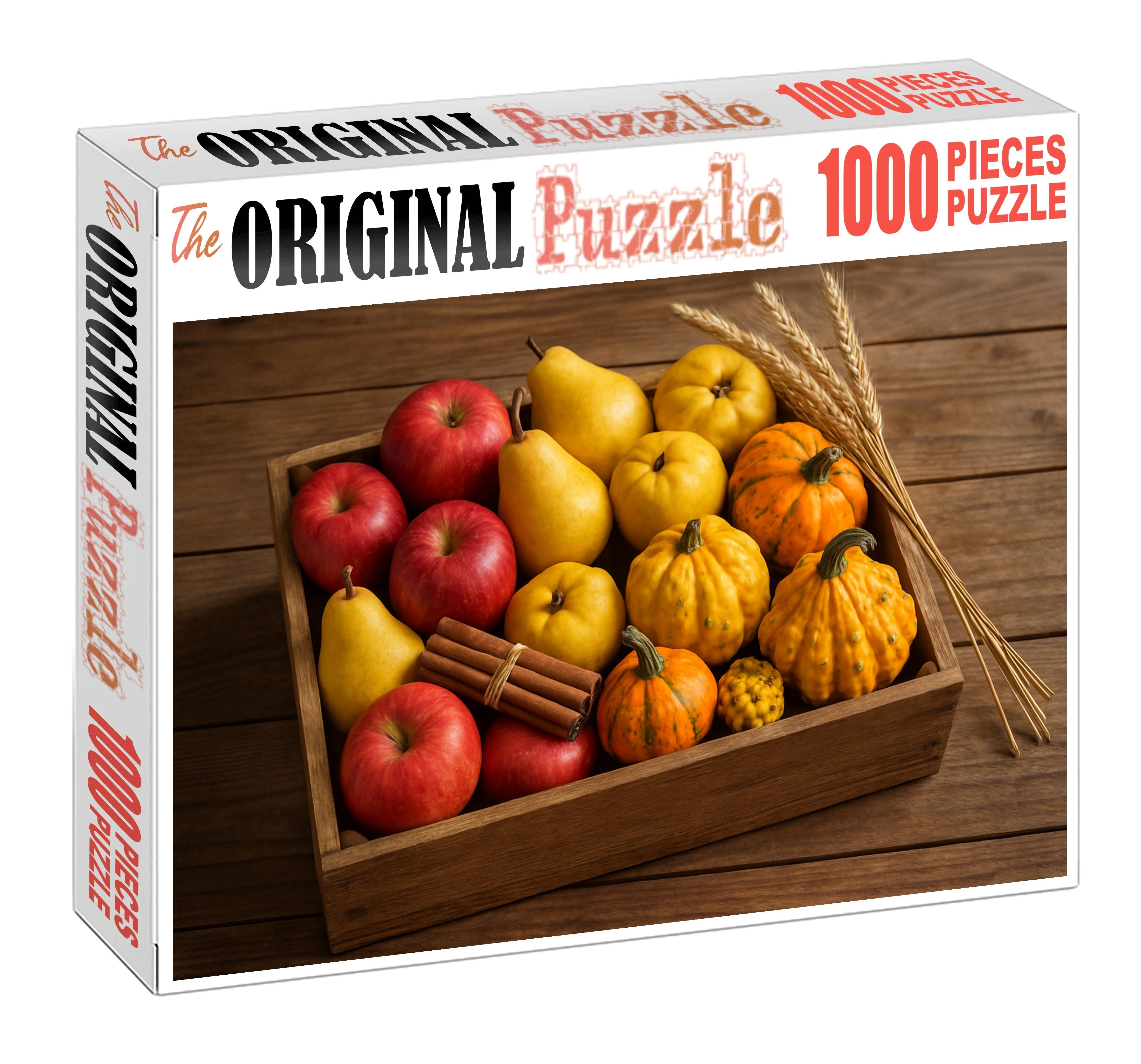 Sunlit Harvest Crate Mixed Autumn Fruits And Squash In Rustic Display Puzzle Challenge
