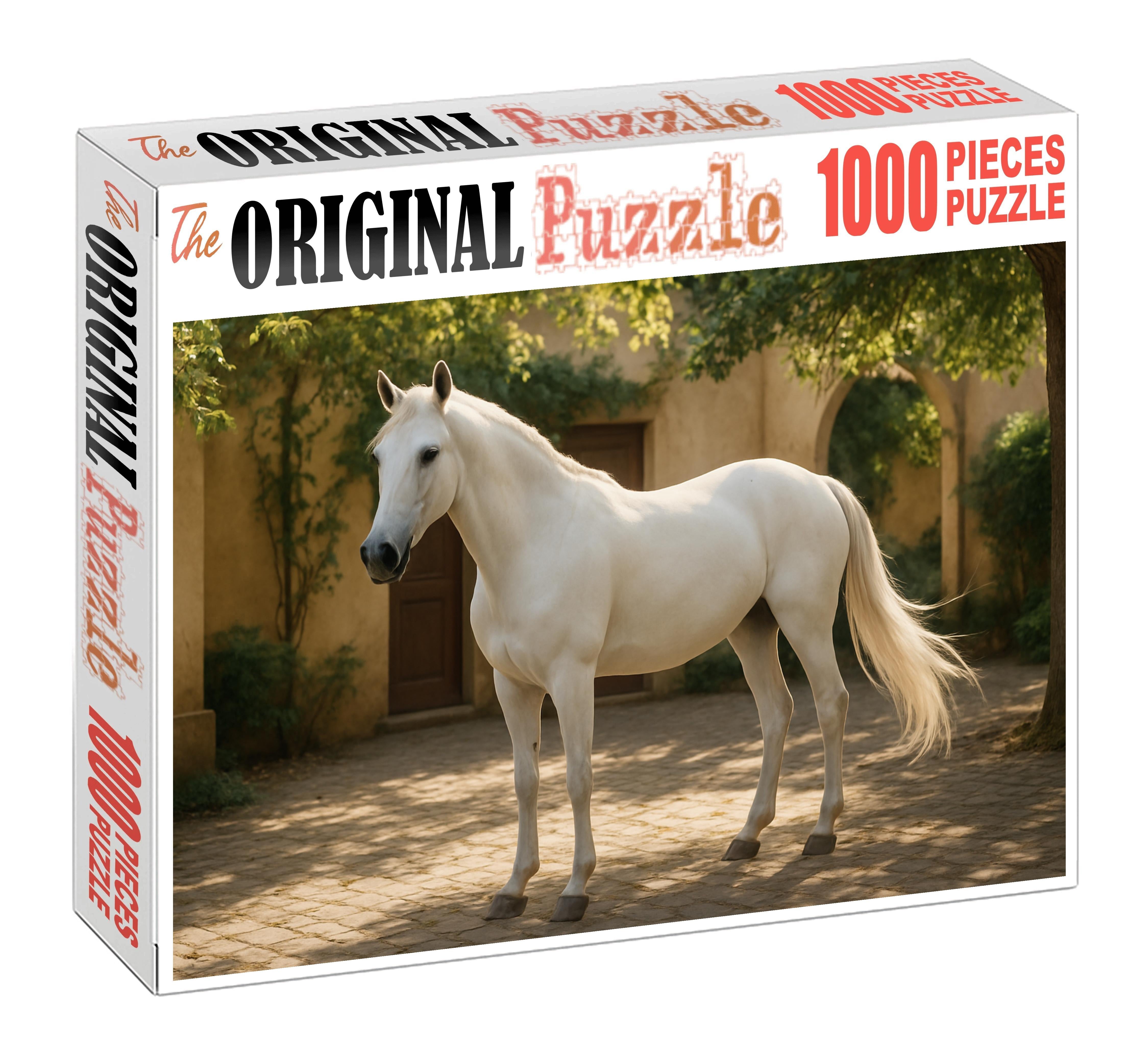 Pearl Frost Elegant White Mare With Poised Carriage Puzzle For Adults