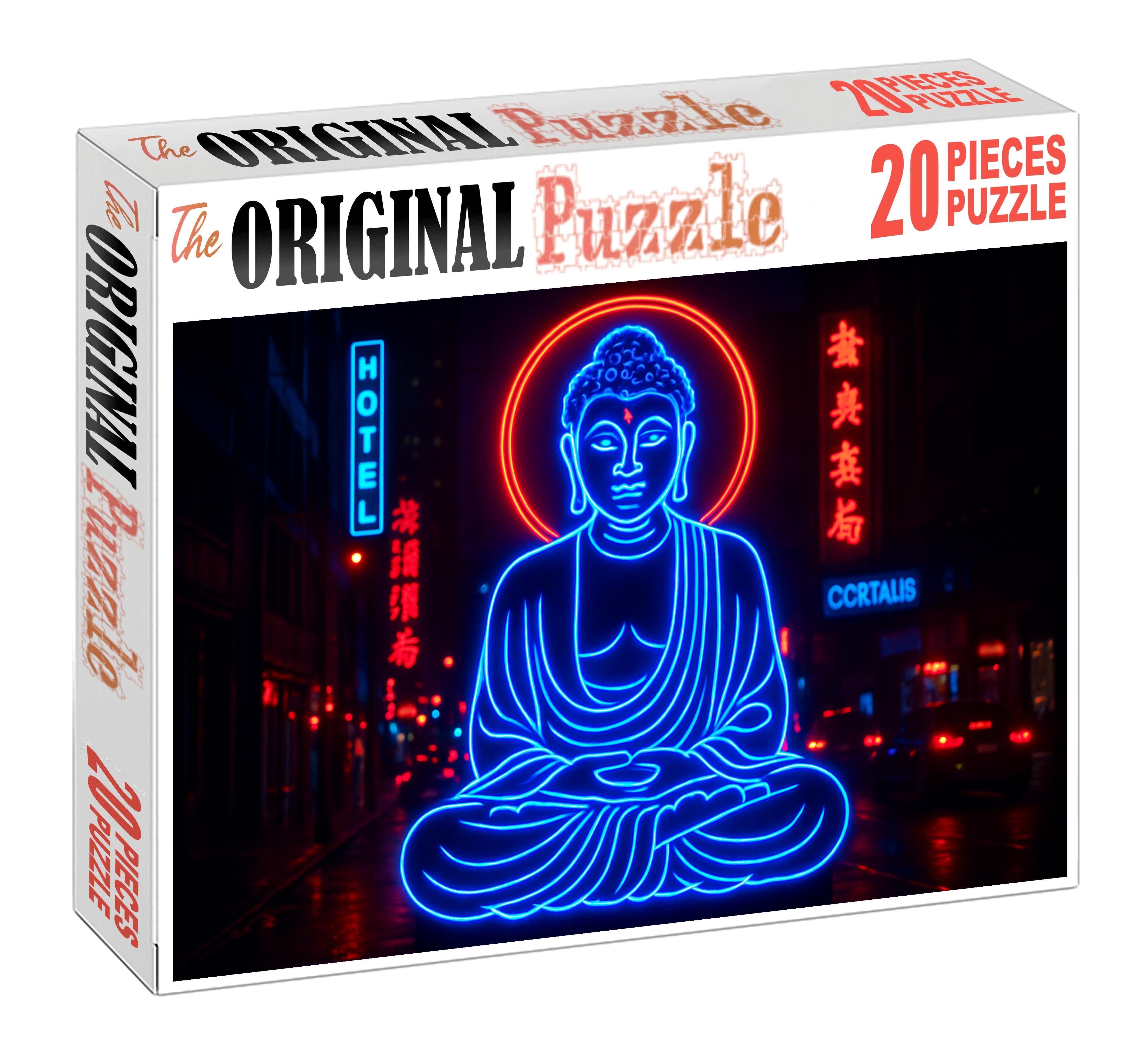 Neon Buddha Statue Bangkok Thailand  Identified By 6712 Globally As A Vibrant Religious Icon Custom Jigsaw Puzzle