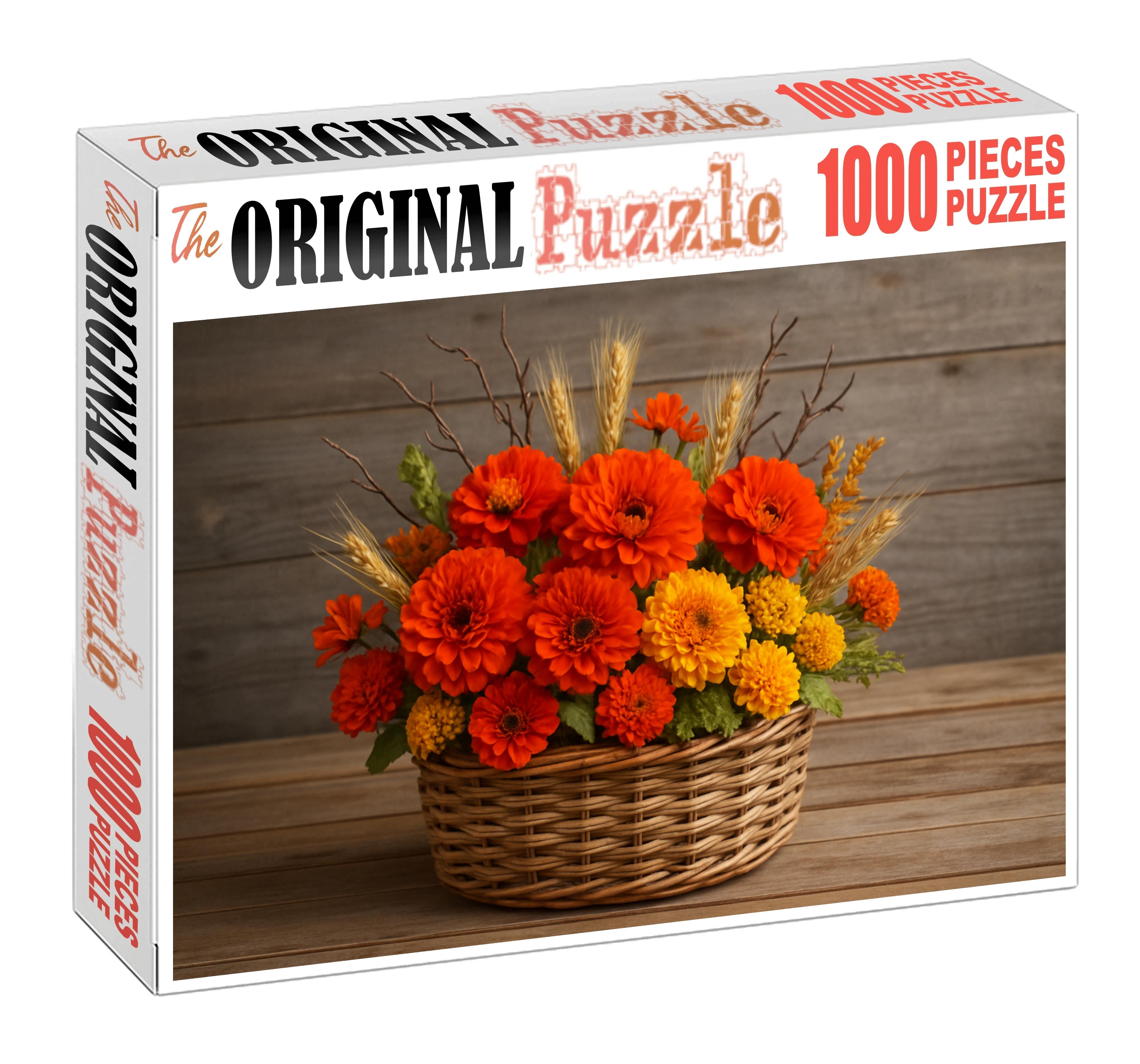 Rustic Autumn Harvest Basket Warm Orange Deep Red And Earthy Tones Family Puzzles