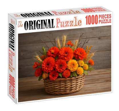 Rustic Autumn Harvest Basket Warm Orange Deep Red And Earthy Tones Family Puzzles