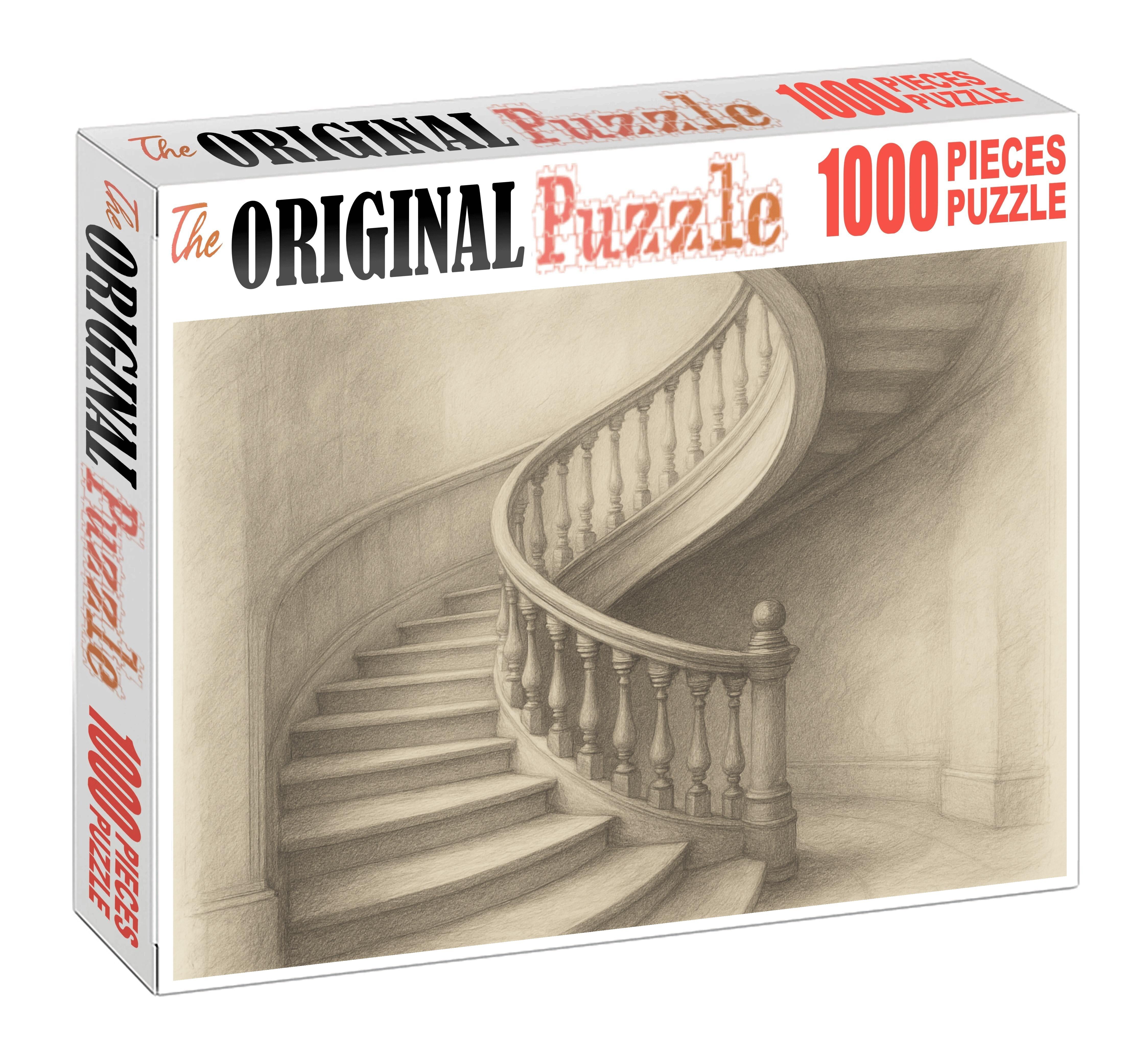 Architectural Spiral Staircase Delicate Pencil Lines And Gradual Shading Large Format Puzzle