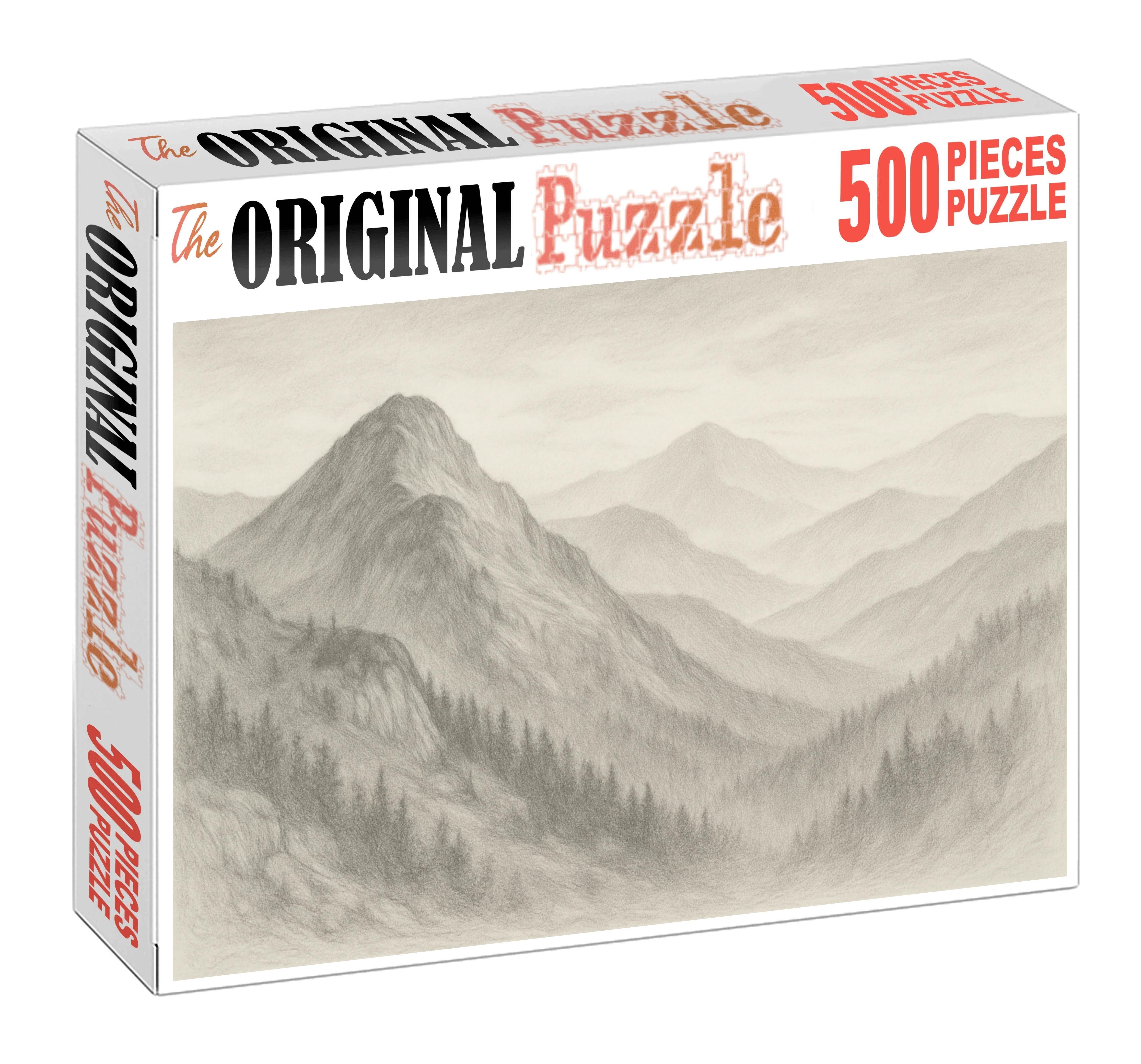 Atmospheric Mountain Landscape Soft Pencil Rendering With Gradual Tonal Transitions Mini Puzzle