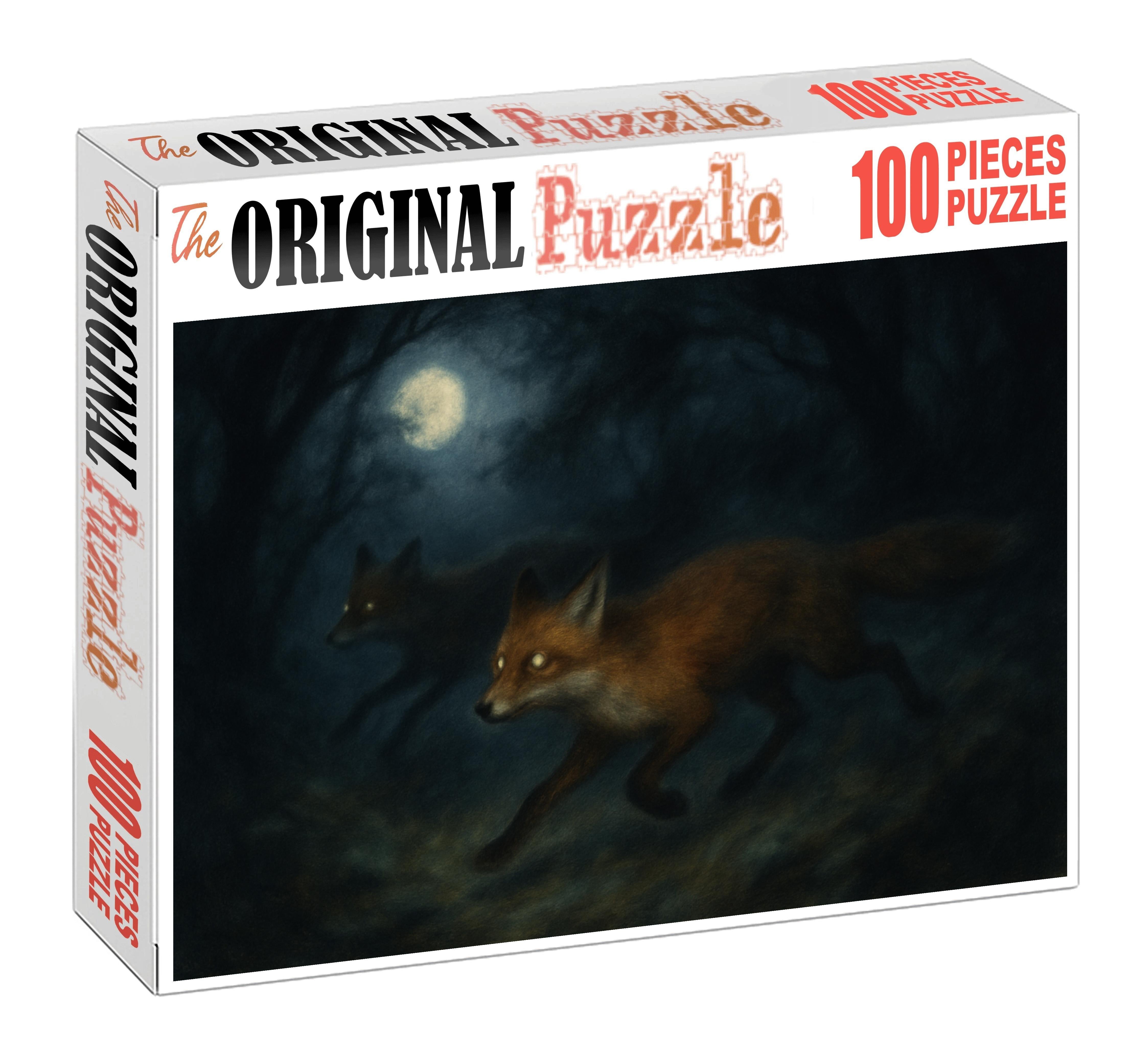 Nocturnal Woodland Creatures Soft Charcoal Sketch Of Foxes In Moonlight Puzzle Collection