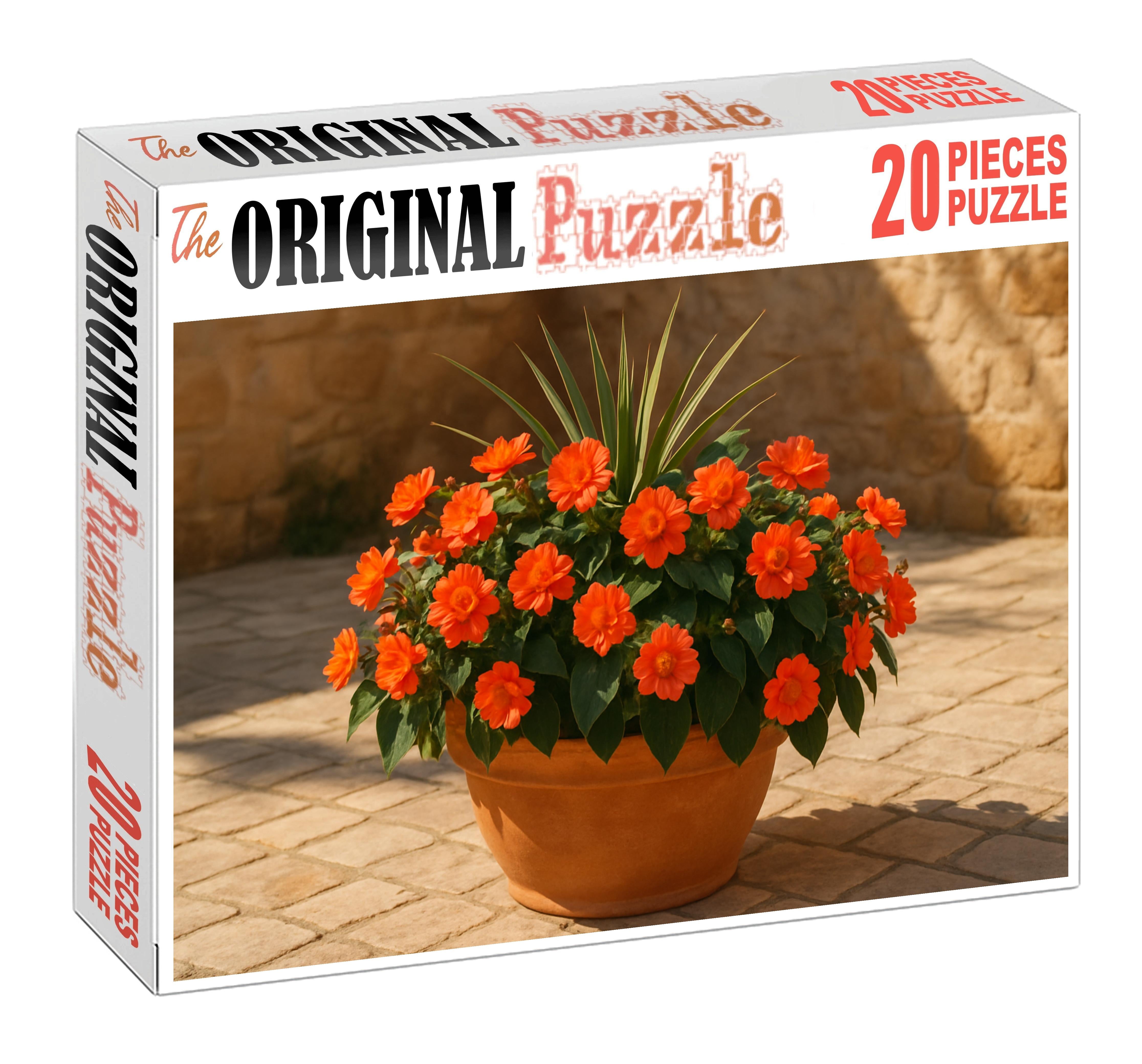 Sun-kissed Courtyard Planter Bold Orange And Coral Blooms With Spiky Green Foliage Accents Puzzle For Kids