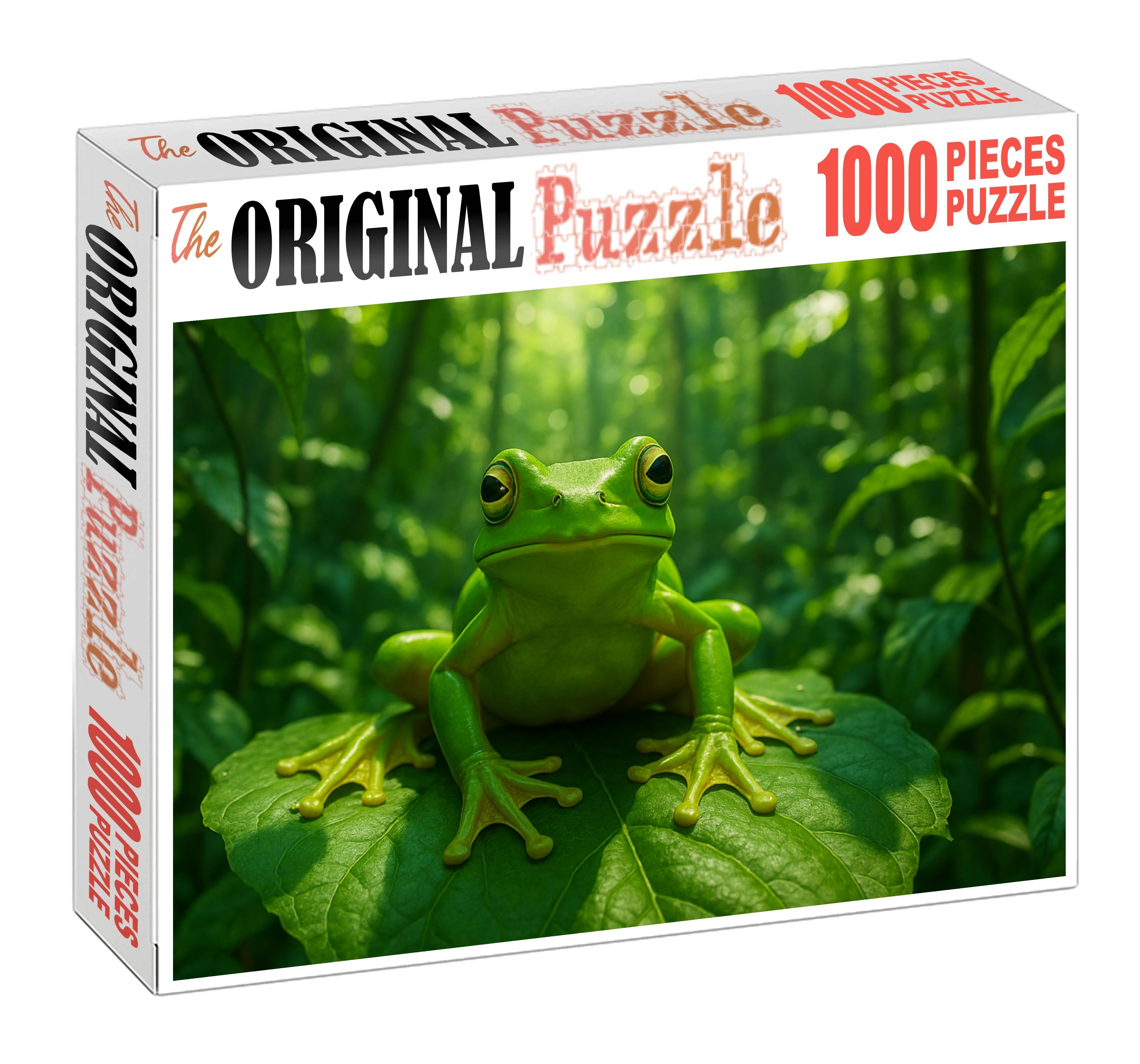 Verdant Crest Hopper Vibrant Arboreal Amphibian With Expansive Webbed Feet Puzzle For Adults