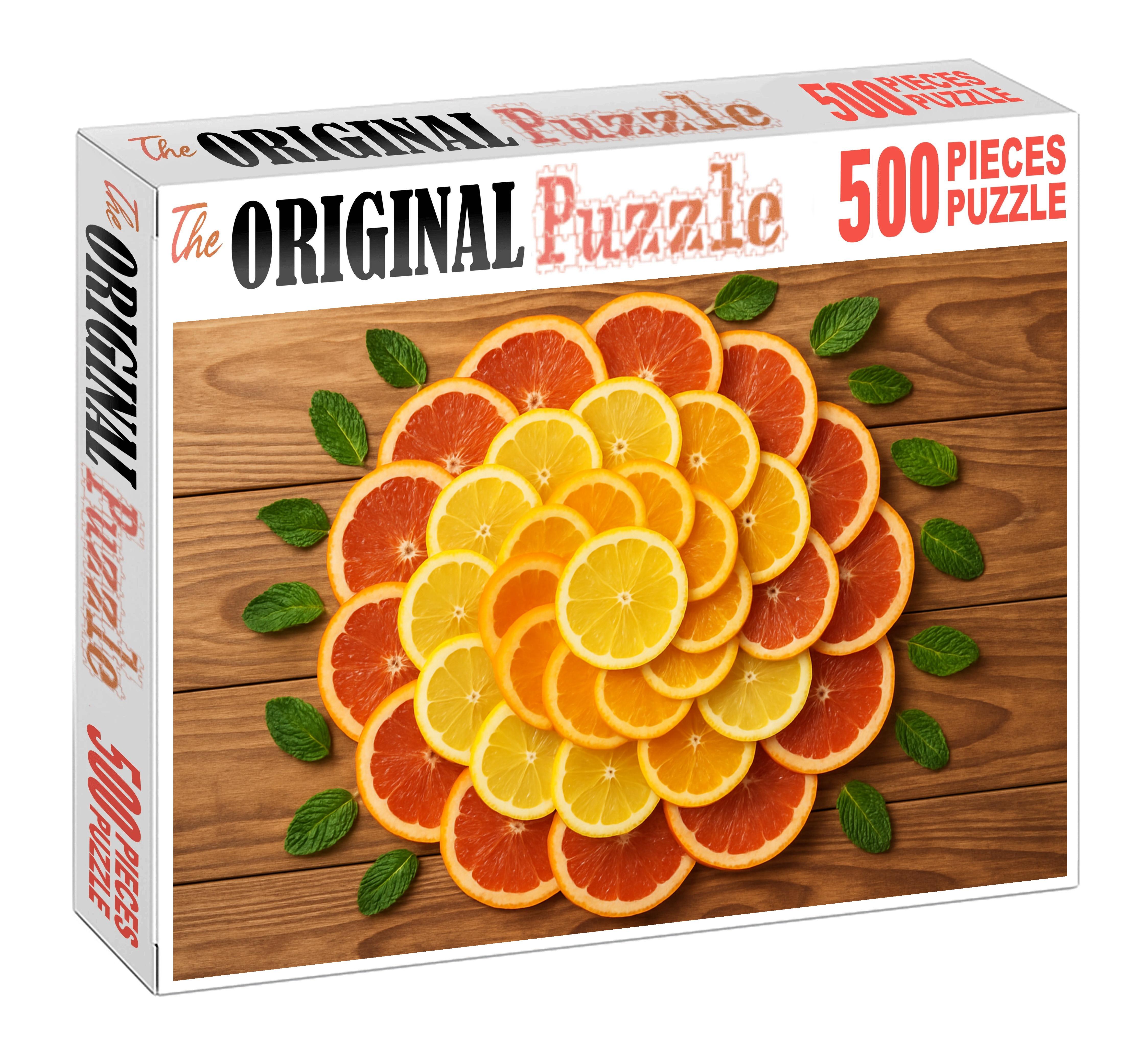 Sunset Citrus Spiral An Artful Array Of Sliced Oranges Lemons And Blood Oranges 1000 Piece Puzzle