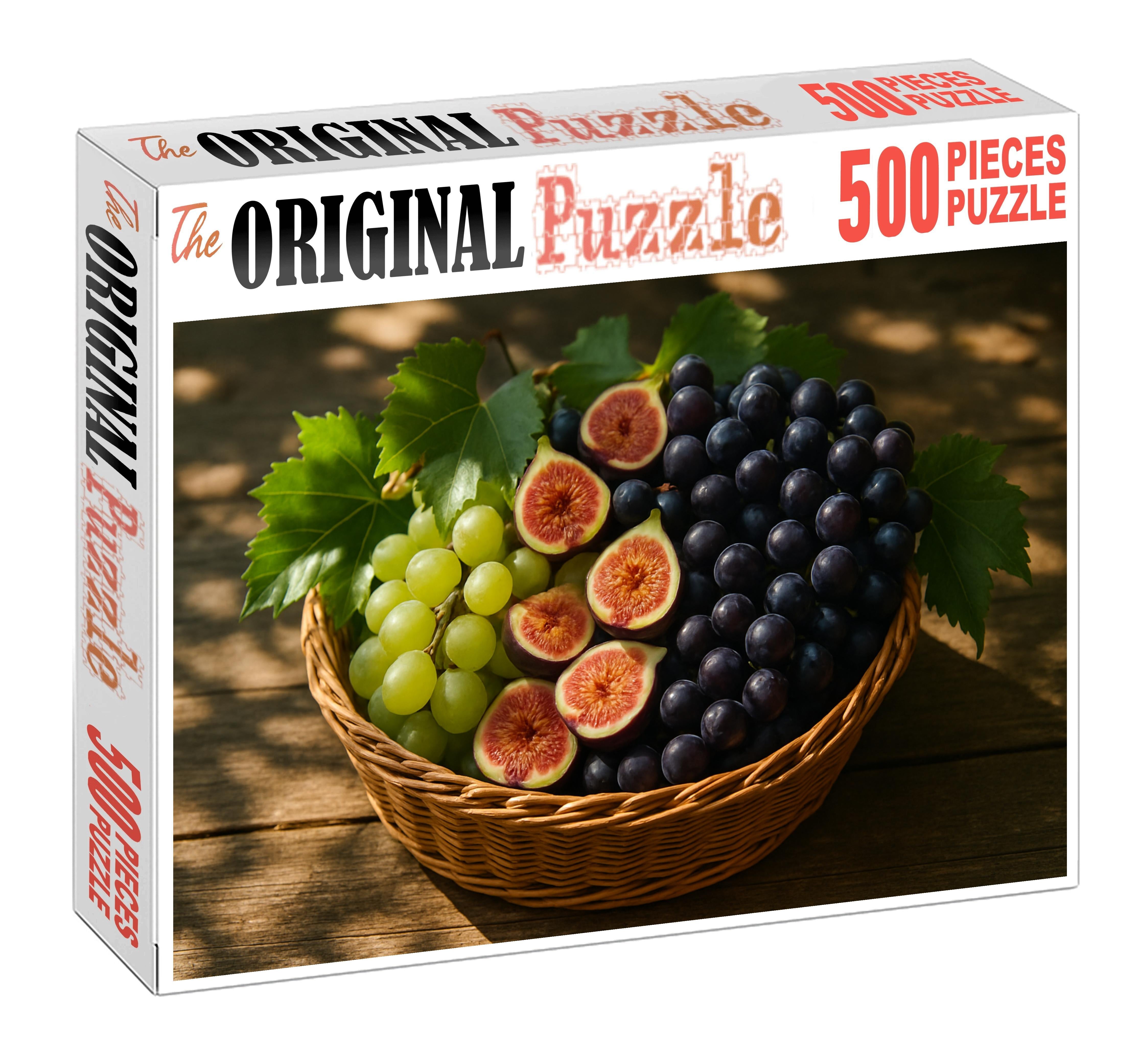 Lush Vineyard Basket Handpicked Grapes And Figs With Leafy Greens Puzzle Challenge