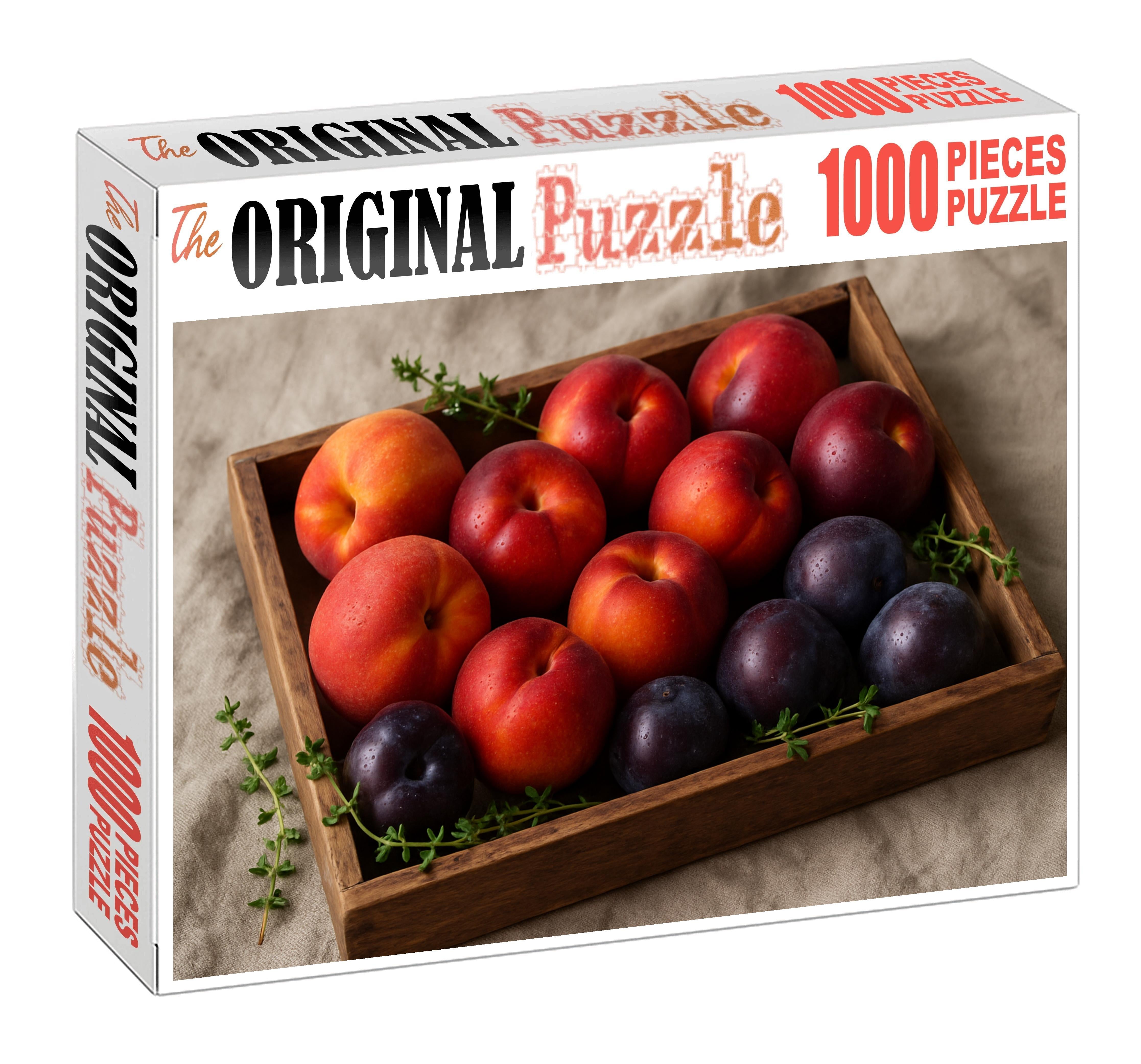 Sunset Orchard Elegance Peaches Plums And Nectarines In A Rustic Display 20 Piece Puzzle