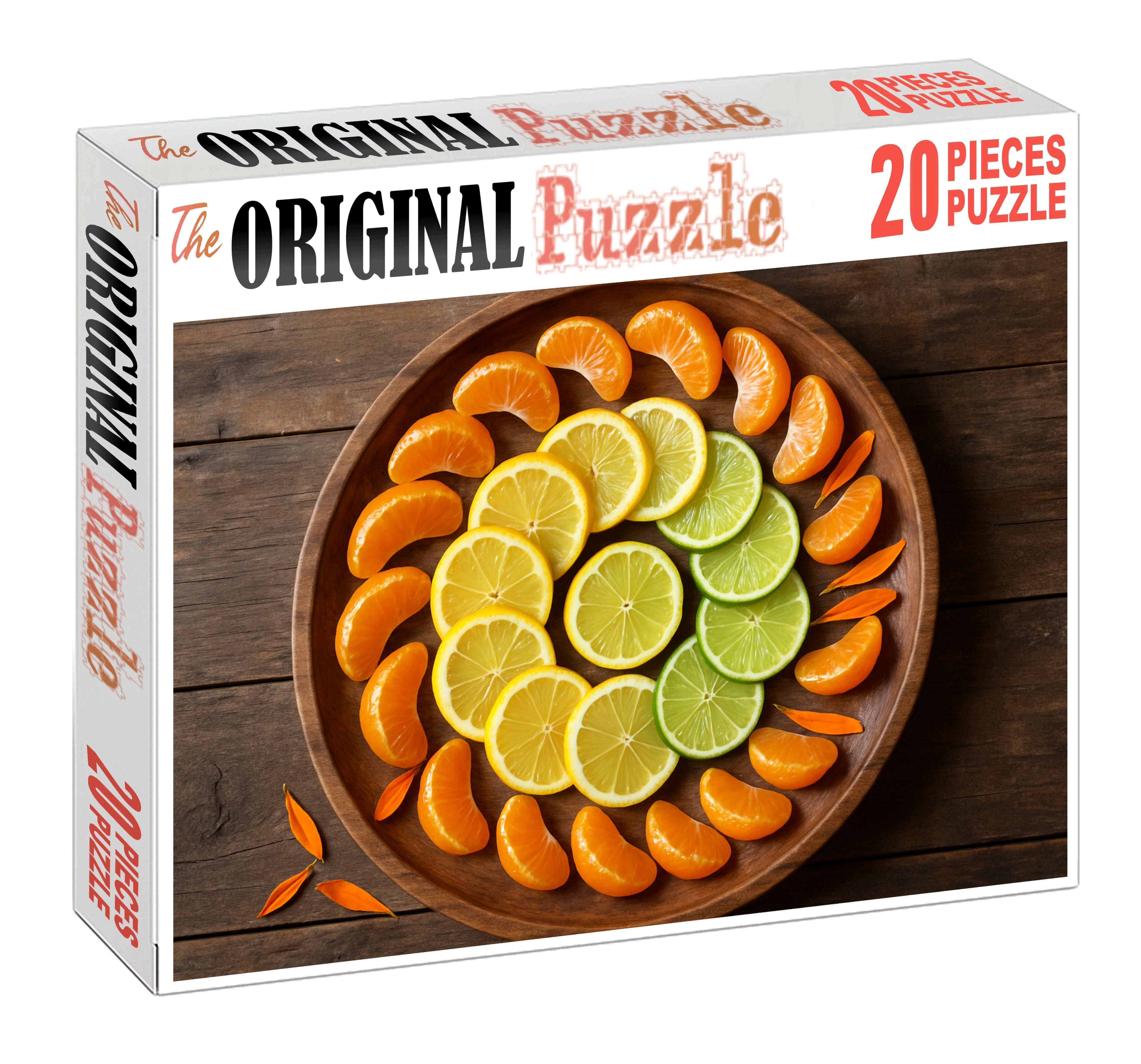 Sunshine Citrus Spiral Tangerines Lemons And Limes On A Rustic Tray 20 Piece Puzzle