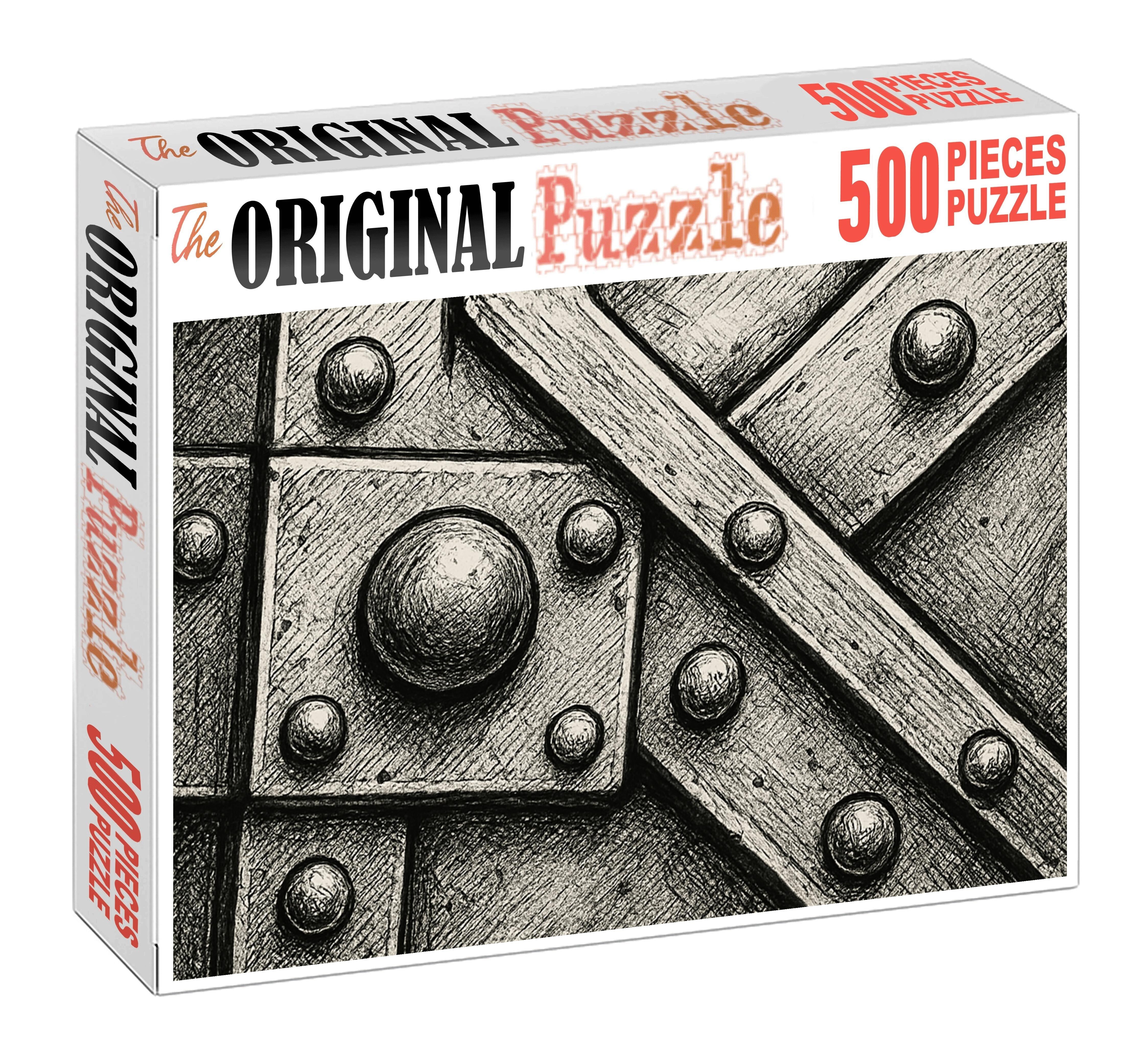 Industrial Rivet Study Ink Drawing Of Machinery Joinery With Bold Contours Puzzle Collection