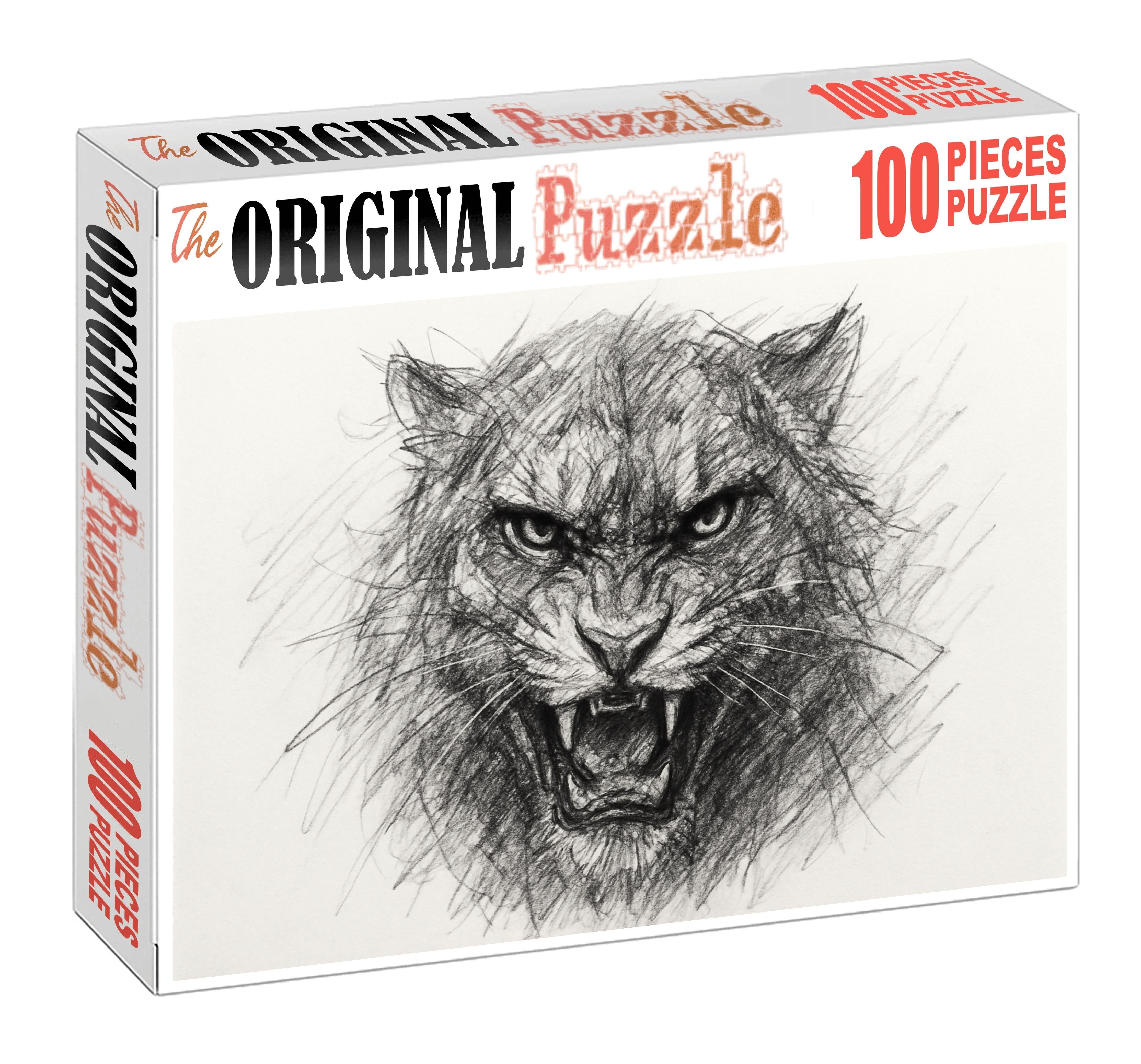 Expressive Animal Portrait Sketch Rough Pencil Lines Conveying Emotion Puzzle For Kids