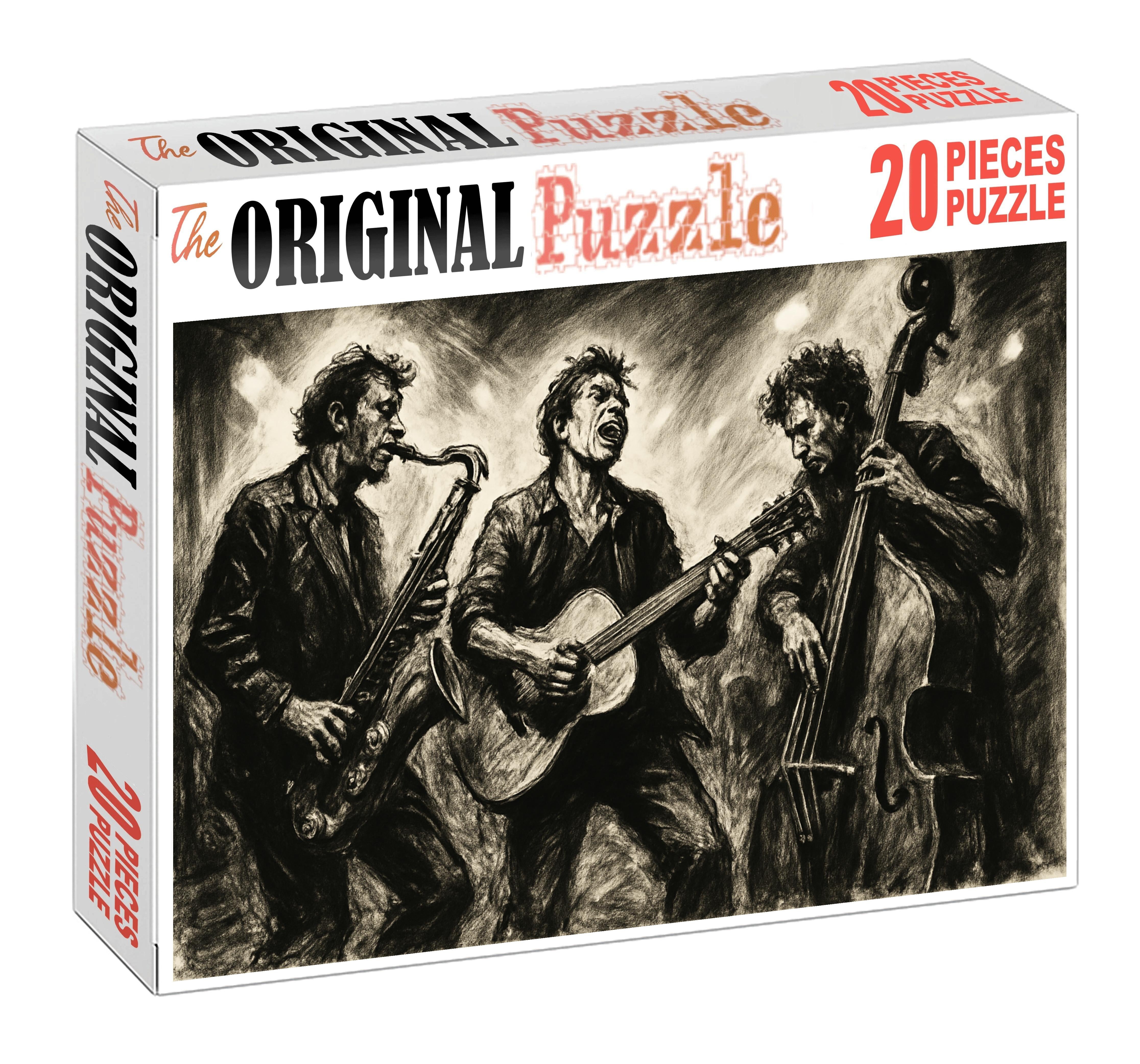 Energetic Street Musicians Expressive Charcoal Figure Study 20 Piece Puzzle