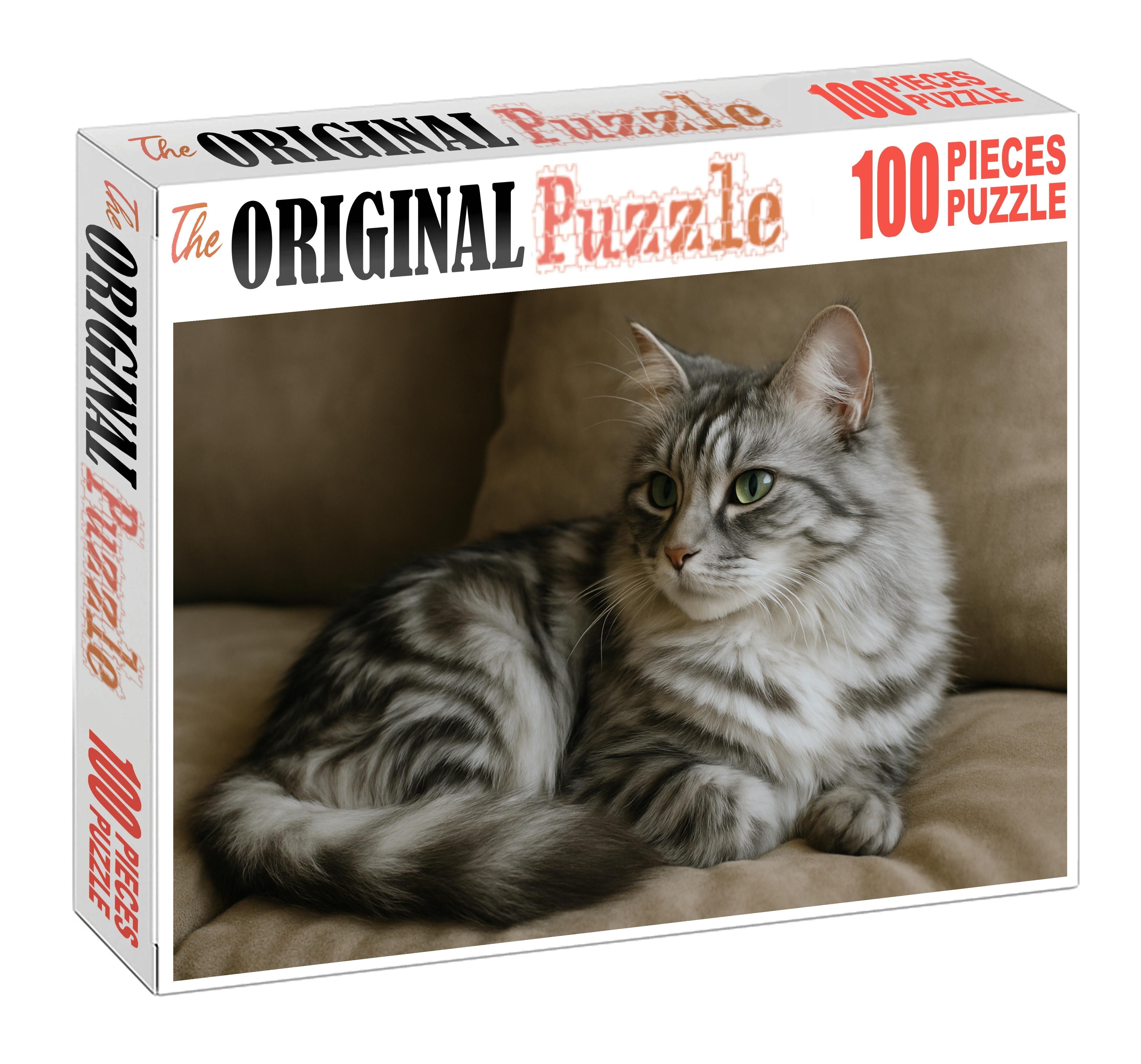 Marbled Pearl Soft Gray And White Marbled Mediumhair With Calm Poise 200 Piece Puzzle