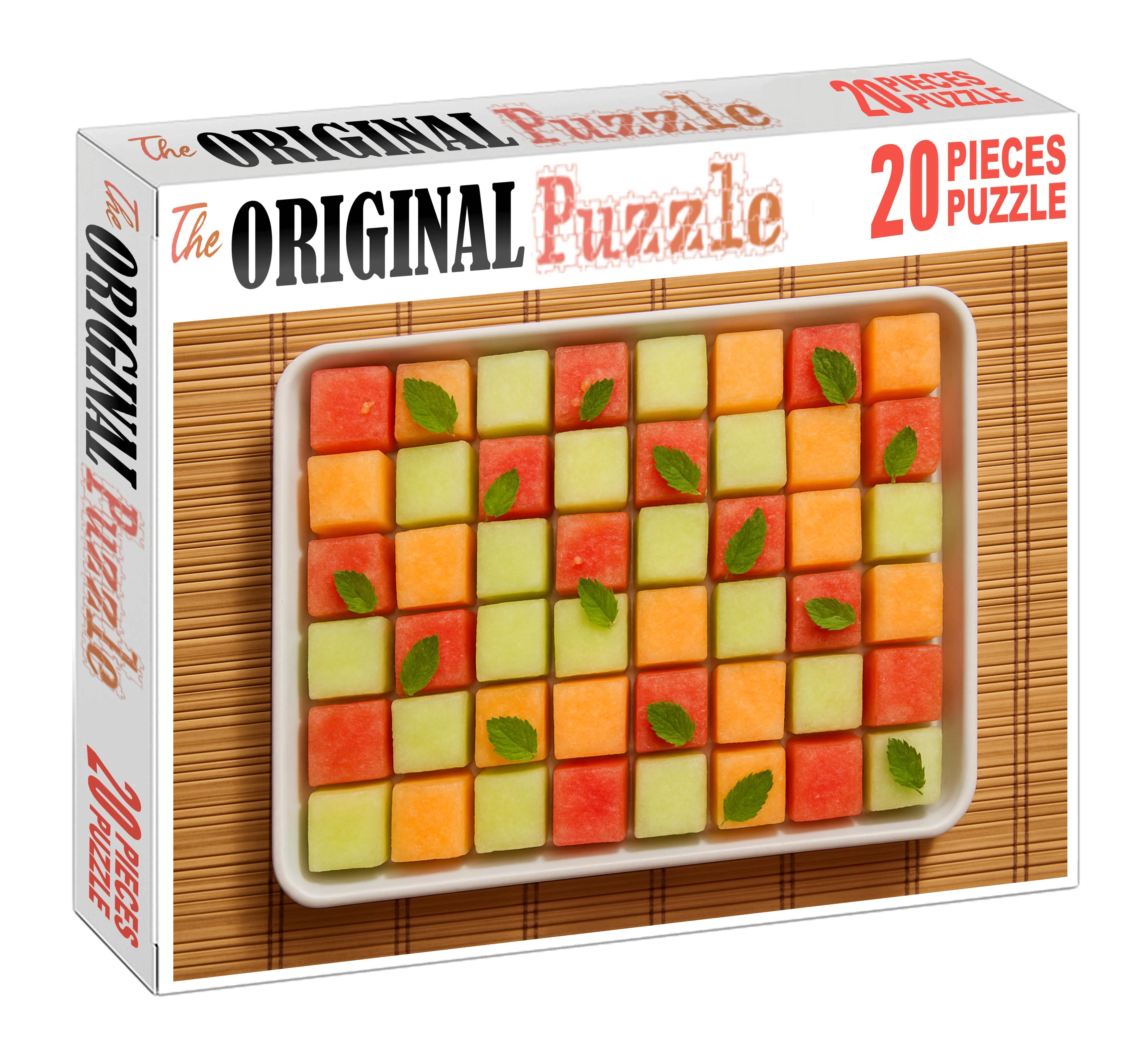 Melon Mosaic Cubed Watermelon Honeydew And Cantaloupe With Mint 20 Piece Puzzle