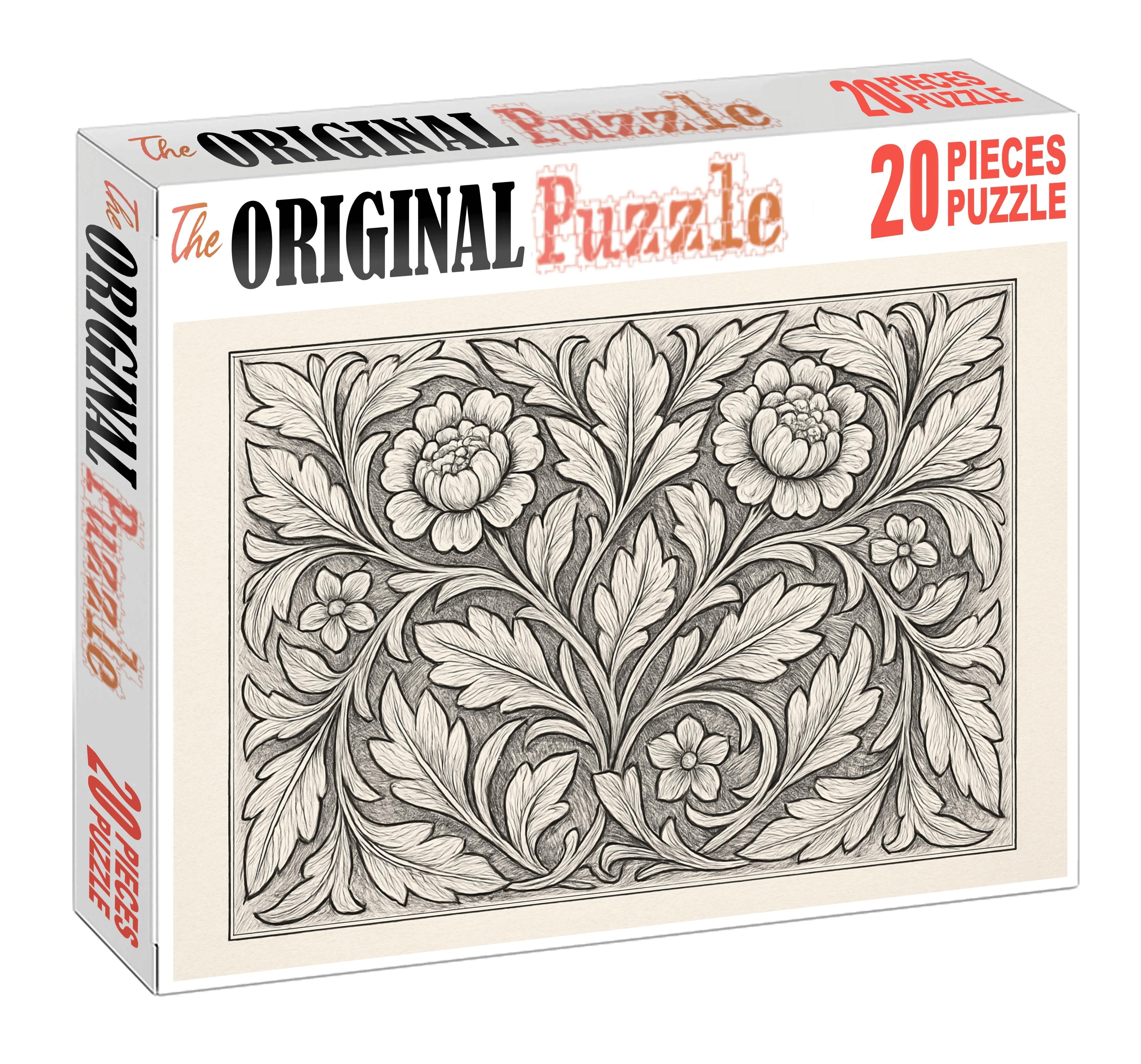 Botanical Pattern Weave Fine Pen Lines Forming Interlaced Floral Motifs 20 Piece Puzzle