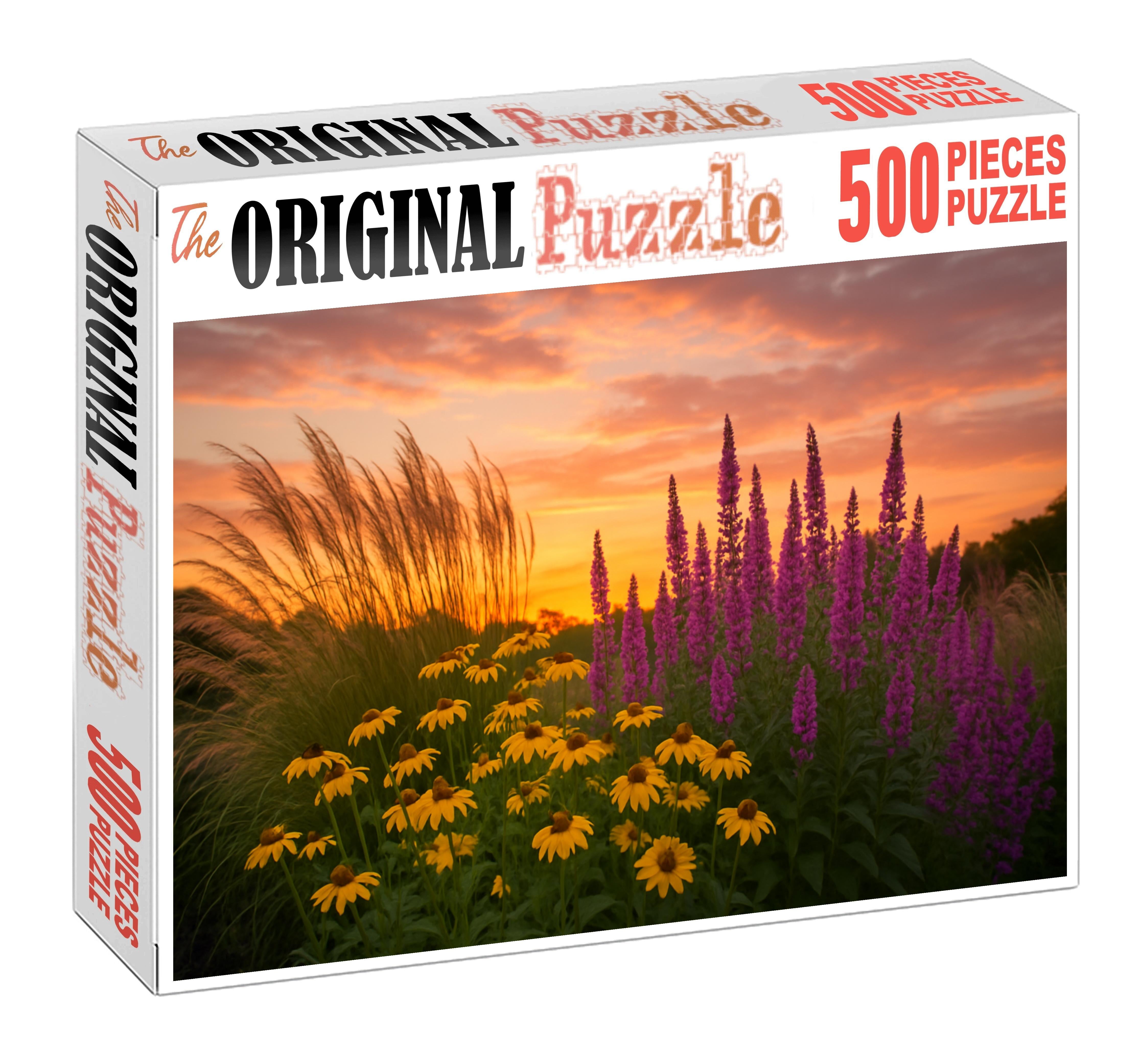 Sunset Prairie Garden Bed Tall Stalks Of Warm Yellow And Soft Mauve Flowers Family Puzzles