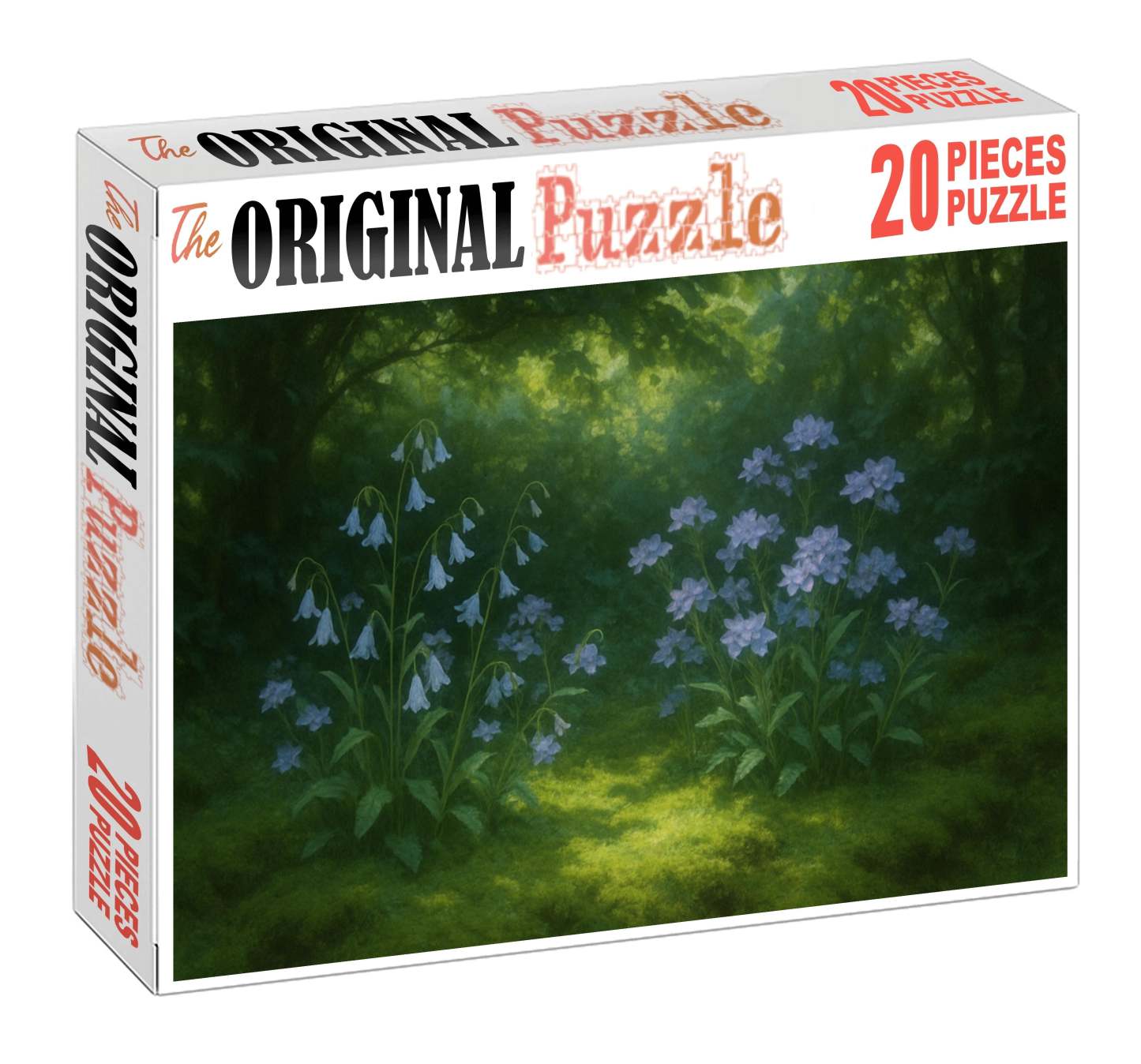Mist Garden Niche Soft Blue And Lavender Blooms Nestled In Mossy Ground Cover Puzzle For Kids